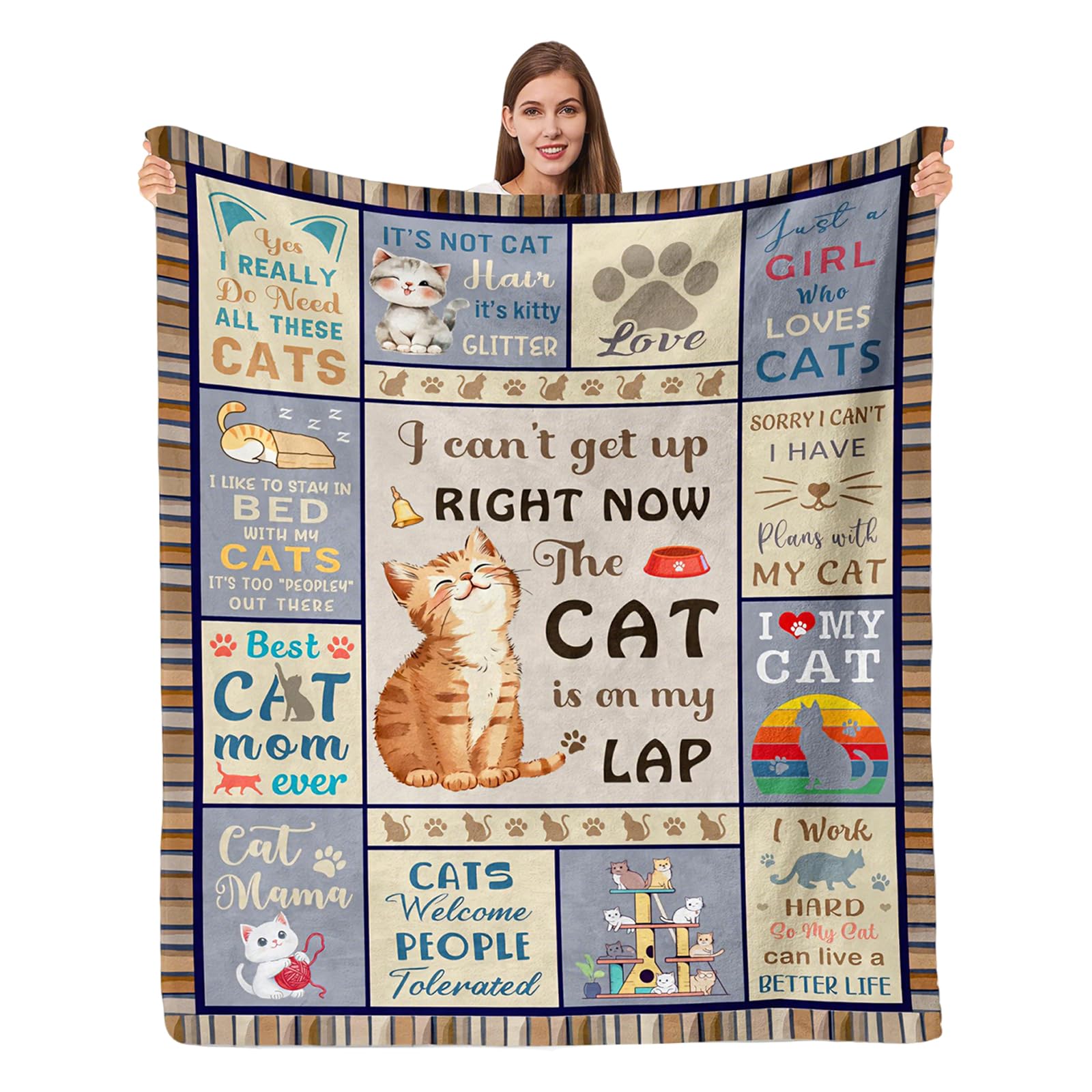 Nocecfi Cat Themed Present Blanket, 150x130CM Cats Themed Gifts for Women, Funny Cats Lover Gifts Cat Lovers, Ideal for Birthday Mother’s Day