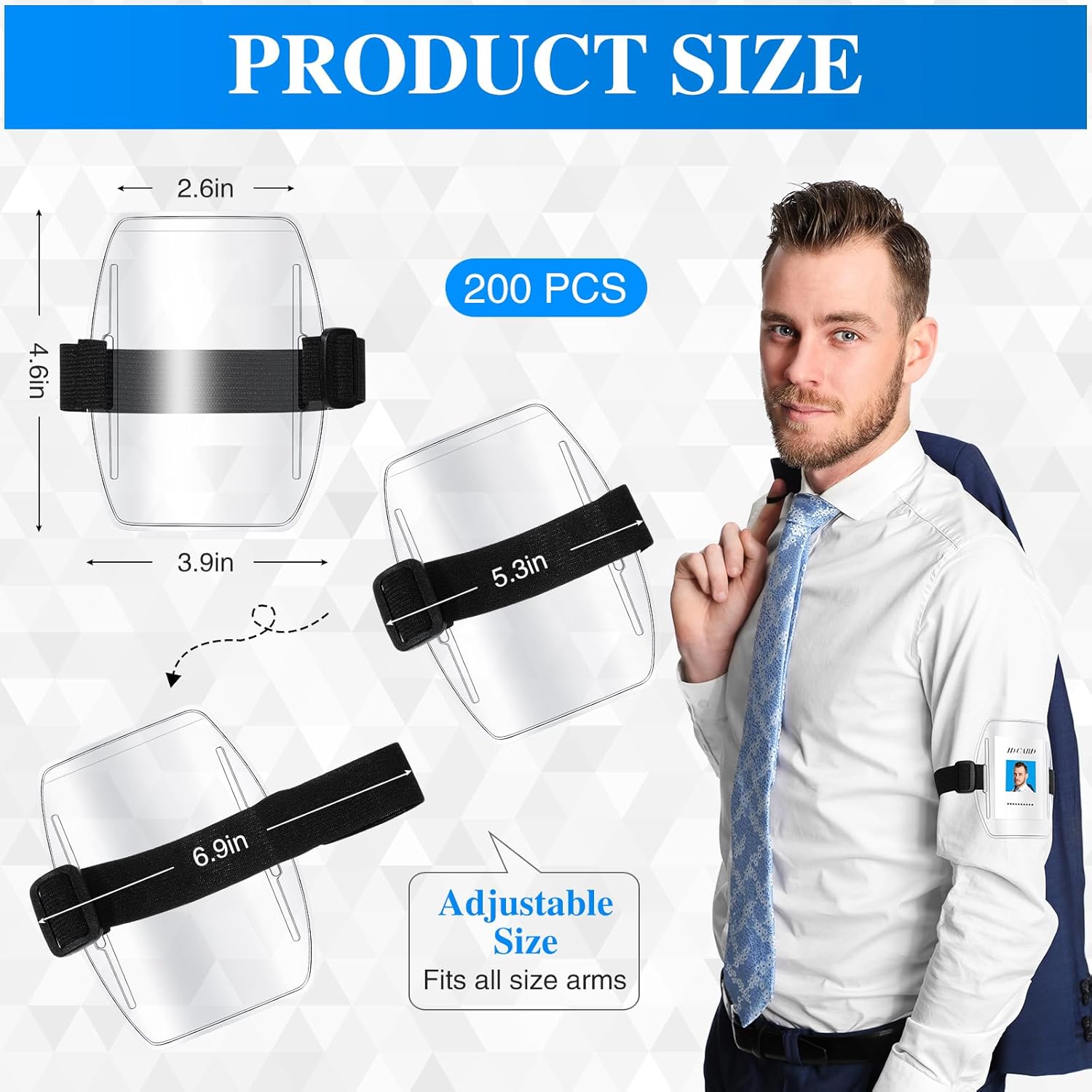 Sherr Arm 200 Pcs Badge Armband Visibility PVC ID Card Holder with Adjustable Strap Fastener Armband Pass Clear Display Name Tag Holder for Work Ski Postcard Pass Universal Size