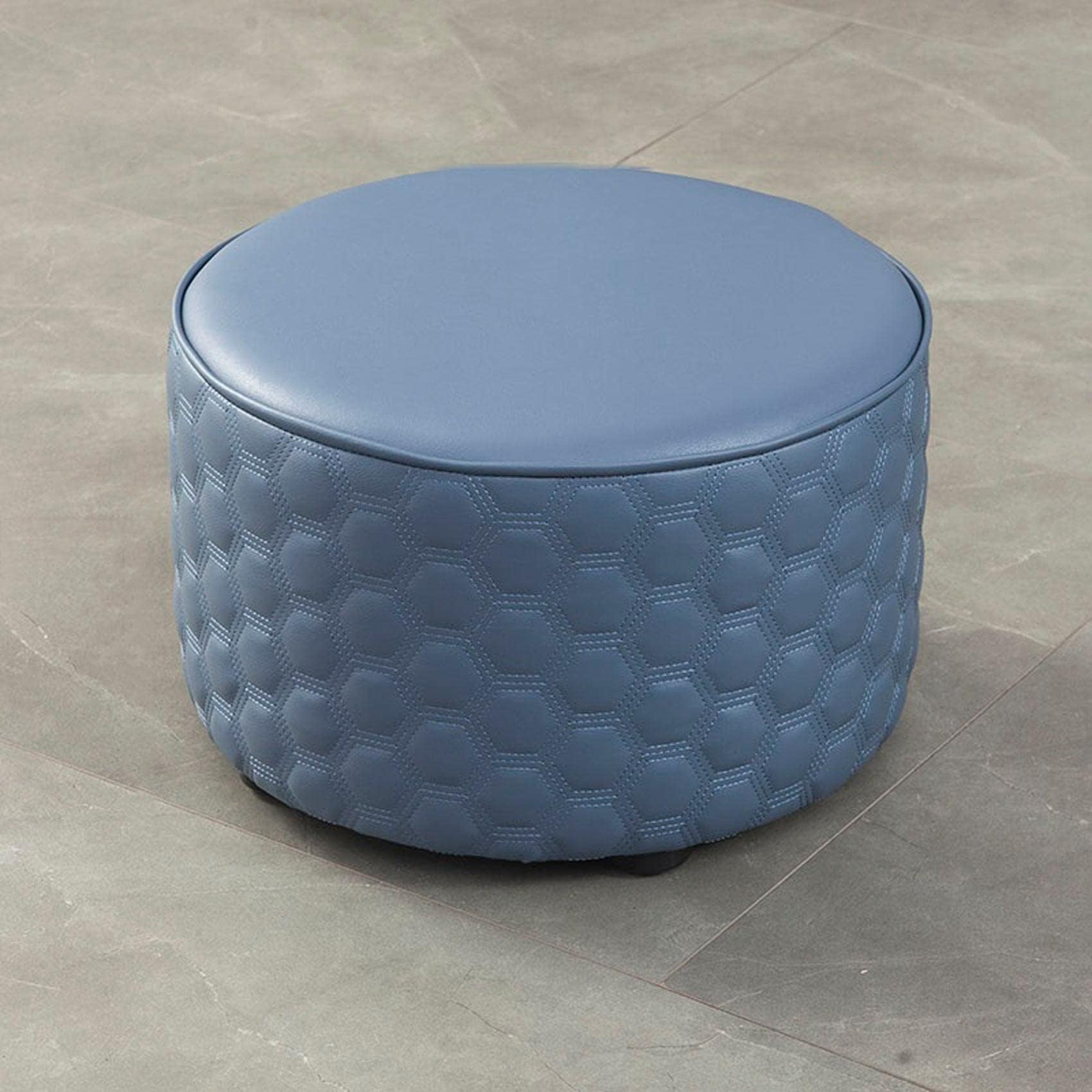 Tabouret à langer haut de gamme en cuir bleu de forme ronde pour chambre