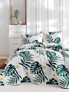 BONPERLA Plant Bedding Set, Full/Queen Size Bedspread Set, Monstera Themed Coverlet, Girls Boys Bedding, (Full/Queen)