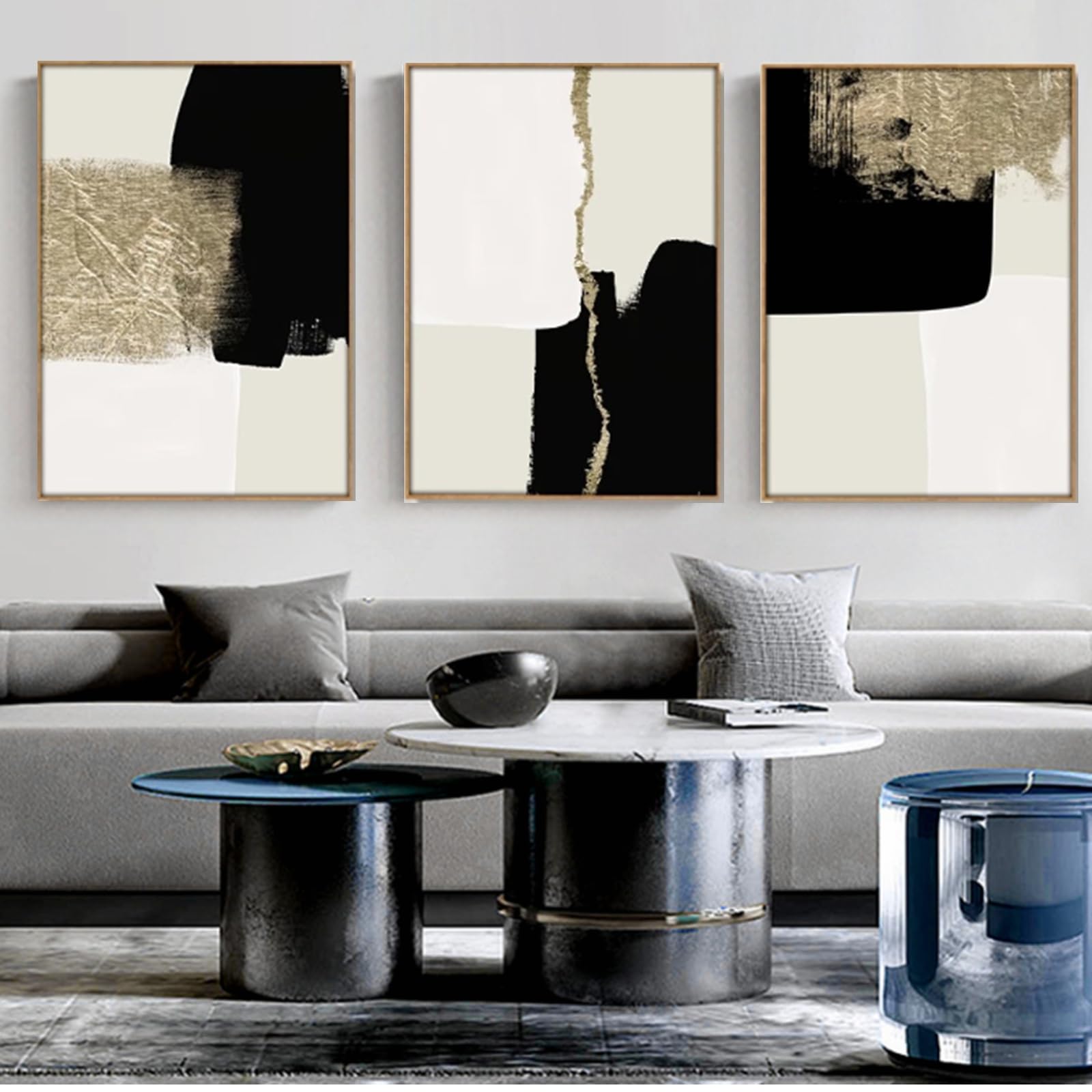 Arte da parete astratta decorazione da parete con inchiostro giallo nero pittura su tela opera d'arte moderna per soggiorno, camera da letto, sala da