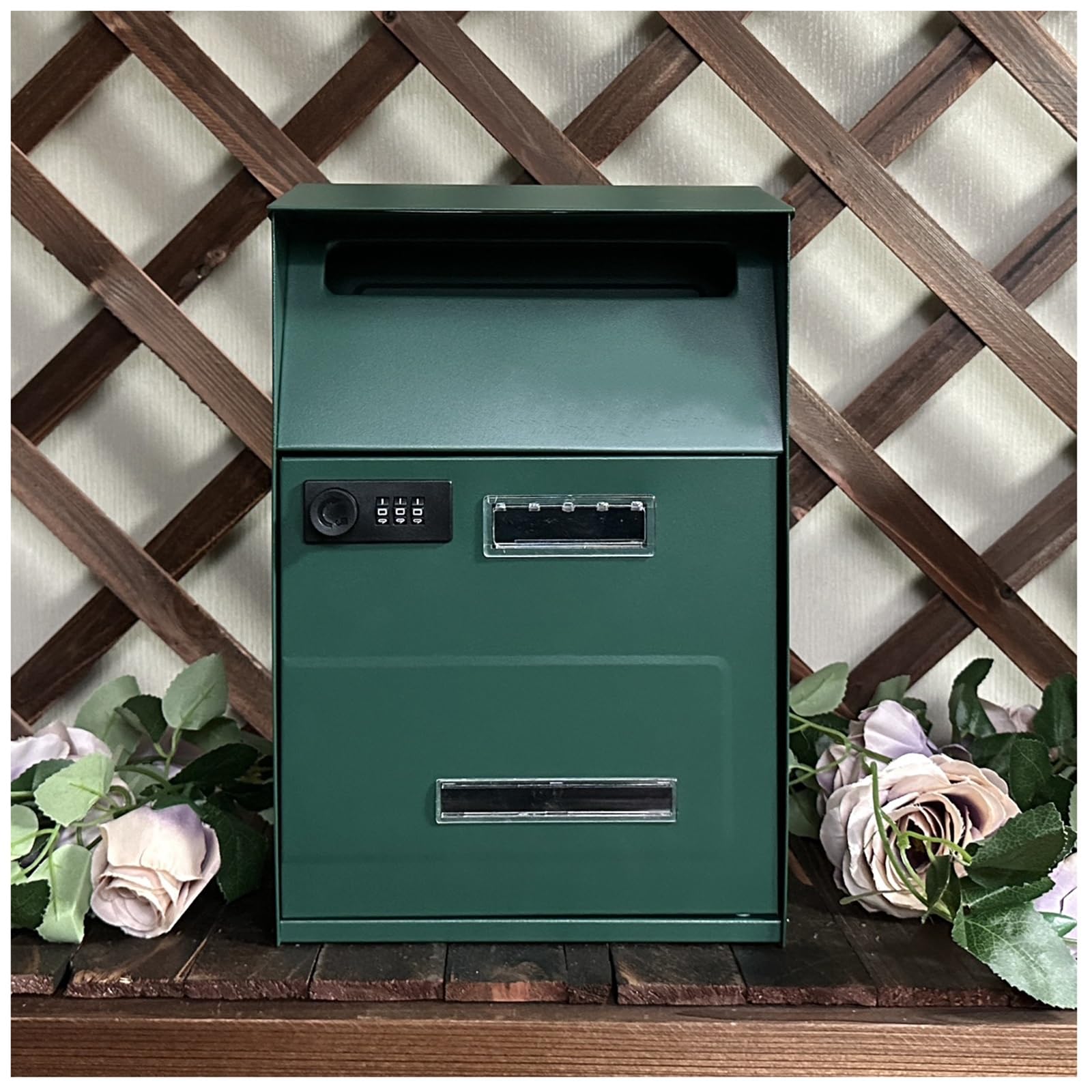 NQNFWCRJ Galvanized Mailbox with Combination Lock Double Send Opening Design Mailboxes Pickup Opening with Flap Outdoor Wall Mounted Parcel Boxes