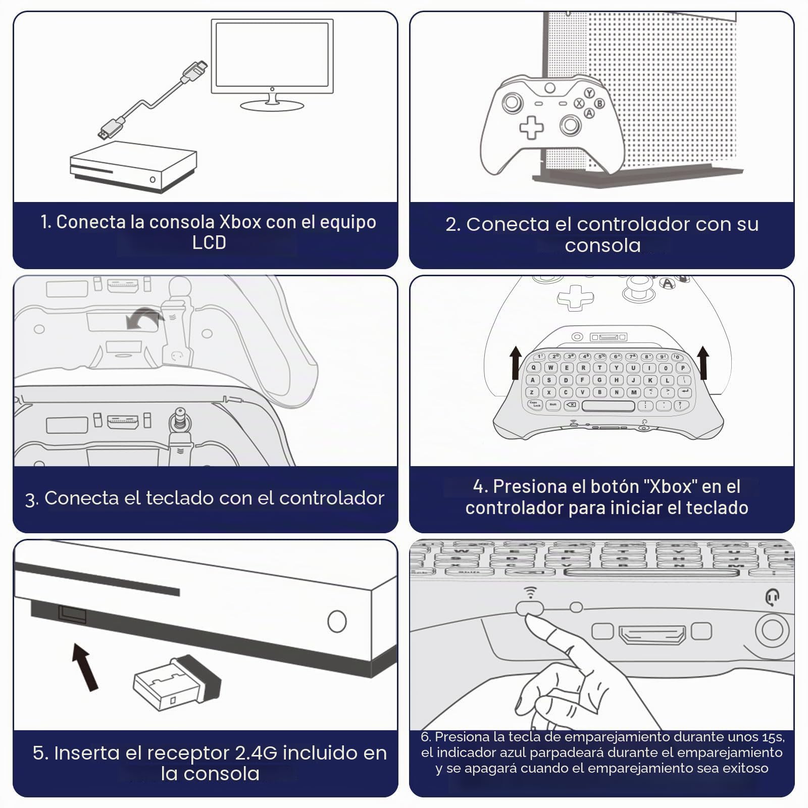 MoKo Teclado Inalámbrico con Retroiluminación Verde para Controlador Xbox One/Series X/S, Teclado de Chat con Receptor de 2,4 G/Auriculares/Conector de Audio para Xbox-One/One S/Elite/2, Carbón Negro
