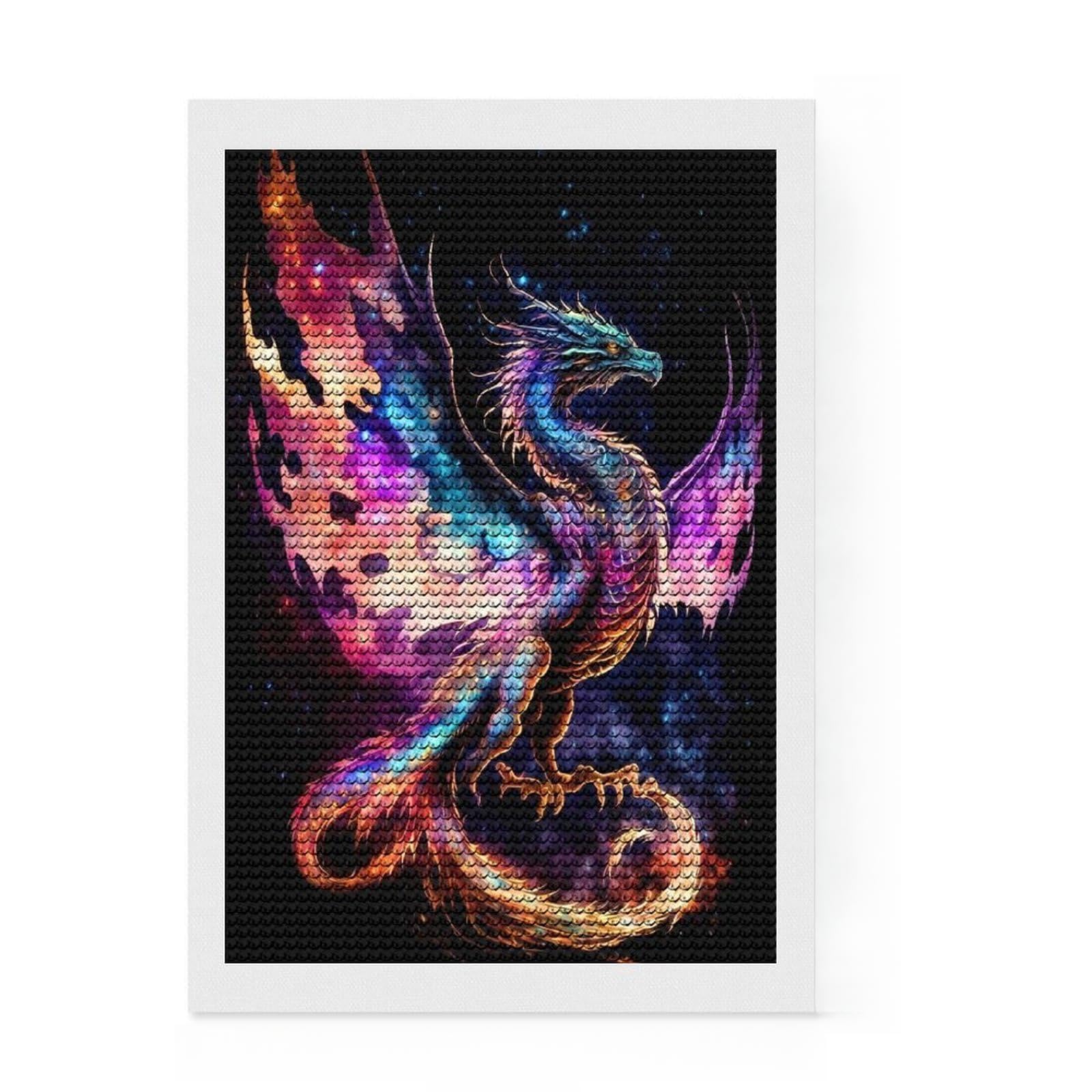 Junmoney Dragon Full Drill Diamond Painting Kit 8"x12", for Adults, Mindful Craft Activity, Bedroom Decor, Festive Craft Gift