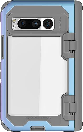 Ghostek ATOMIC - Funda delgada plegable de píxeles con parte trasera transparente y parachoques de aluminio iridiscente, resistente a los golpes,