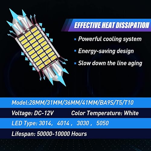 Miniatura 3 de Tallew 42 piezas de luces LED para interior de automóvil, 2831361.614 in, kit de bombillas Ba9s T5 T10, luz LED para interiores de automóvil, mapa,