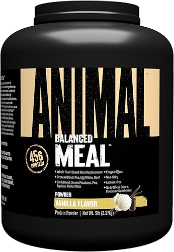 Animal Comida - Batido de comida natural alto en calorías - Claras de huevo, proteína de carne, proteína de guisante, vainilla
