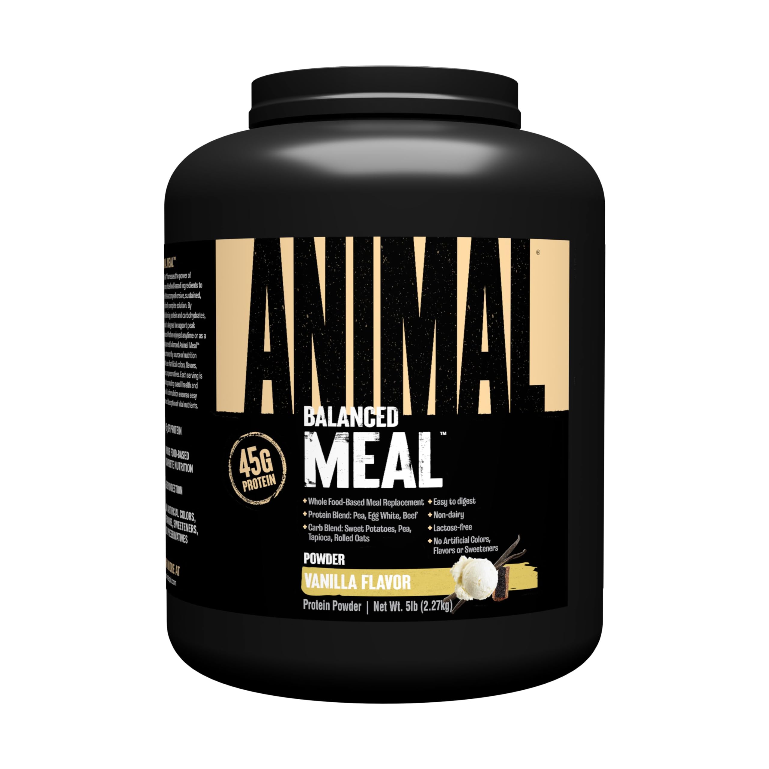 Animal Meal - Protein Shake with Whole Food Ingredients, Aids in Muscle Recovery with Egg White, Beef & Pea Protein Blend, Vanilla Flavor, 5 lbs