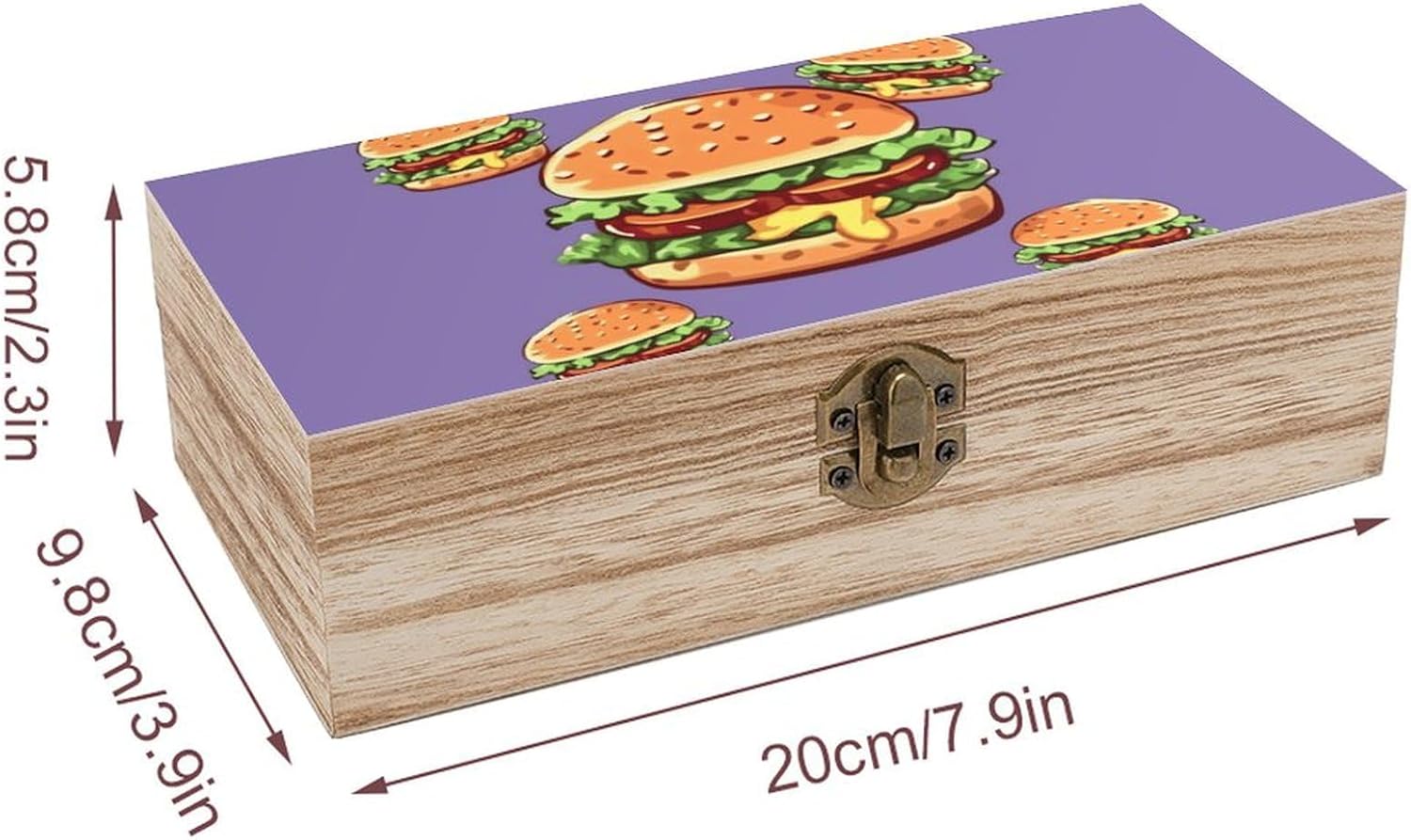 Wooden Storage Box Cartoon Hamburger Wood Gift Box with Hinged Lid And Front Clasp Personalized Jewelry Box Keepsake Memory Boxes Office Desk Organizer image 2