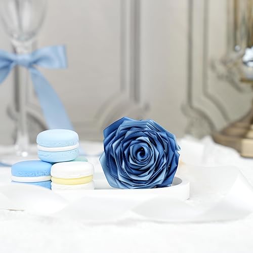 Miniatura 6 de DINDOSAL Cinta azul polvorienta de satén de 1 pulgada, 5 rollos de cinta azul francés surtido para boda, cinta azul antiguo de seda para baby