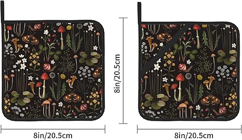 Miniatura 2 de HOYYU Juego de 2 soportes para ollas de hongos y hojas de helecho, resistentes al calor, con forro de algodón, almohadillas calientes para cocinar,