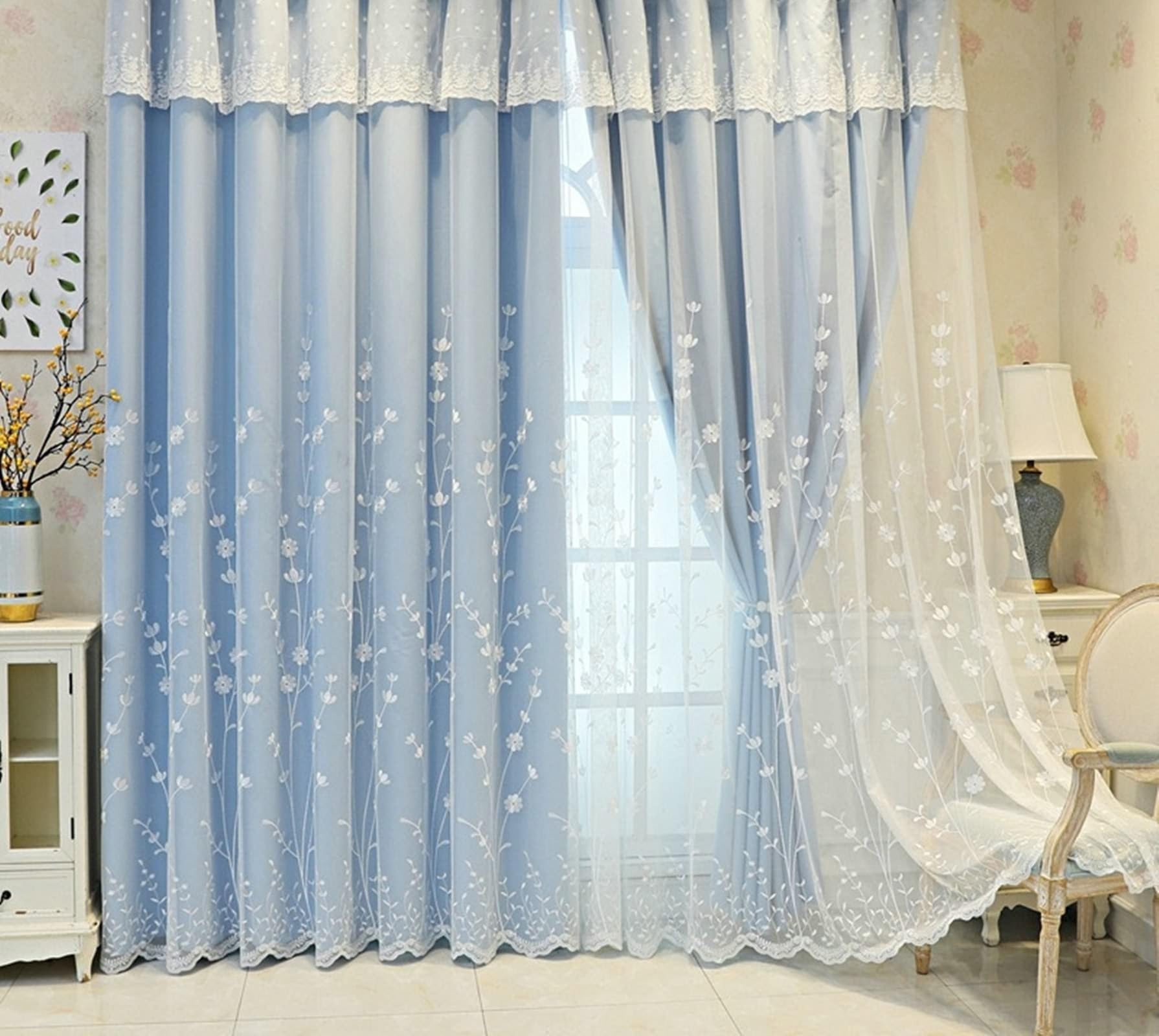 Verdunklungsvorhänge Kurz Zweilagig, Blickdicht Vorhang Wohnzimmer 2er Set Polyester Rosa Voile mit Blätterstickerei mit Haken, 86x138cm