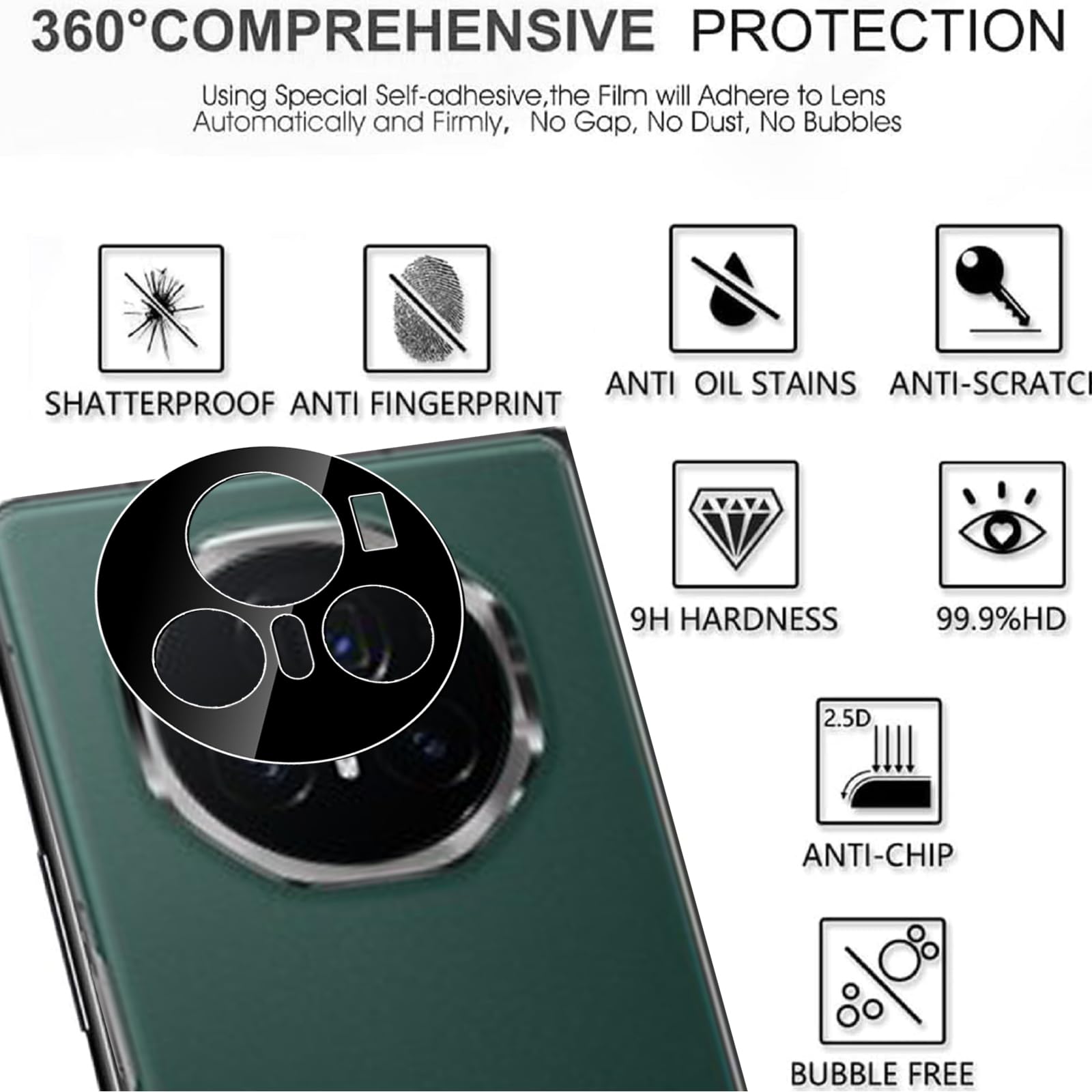 KUSINHOKA 3 Packs Camera Lens Protector for Honor Magic V3 5G,Scratch Resistant,Scratch Resistant,Ultra HD Clear 9H Glass Camera Lens Protector for Honor Magic V3 5G,Transparent - Image 2