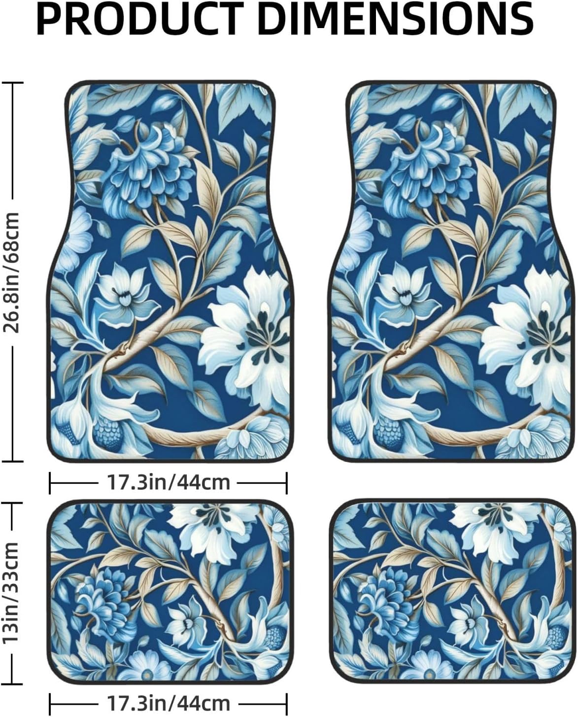 Artistic Fabric Car Floor Mats-Non-Slip Rubber Backing,Morris Blue Flower,Front & Rear Set-Water Absorbing, Durable Automotive Floor Mat Rug Liners with Stylish Patterns - Image 2
