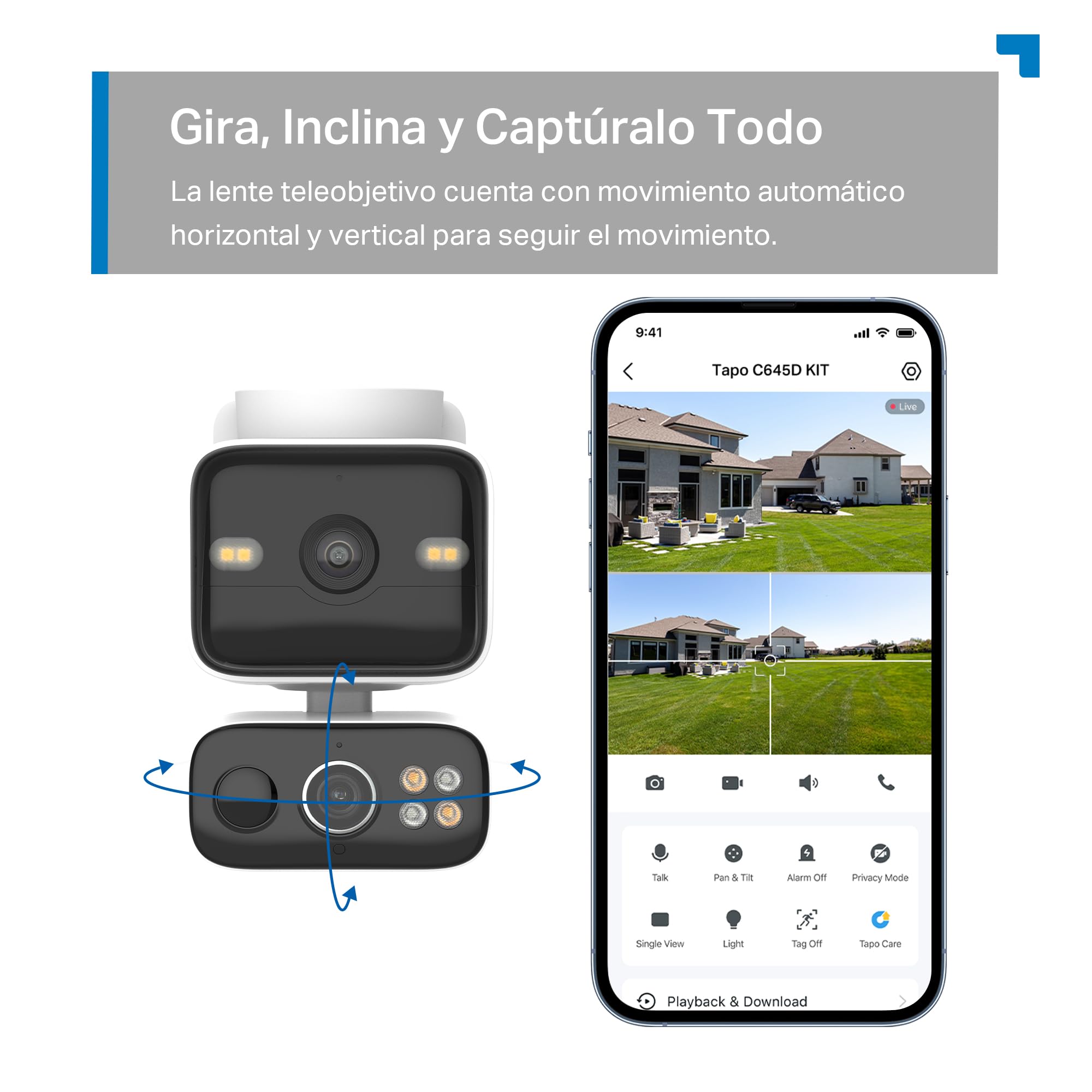 Tapo C645D Kit - Cámara Vigilancia Exterior 360º Doble Lente 2K Panel Solar | Detección de Movimiento, Personas y Mascotas. Con Panel Solar y Batería de 10000mAh. Alarma Luz y Sonido. App Tapo.