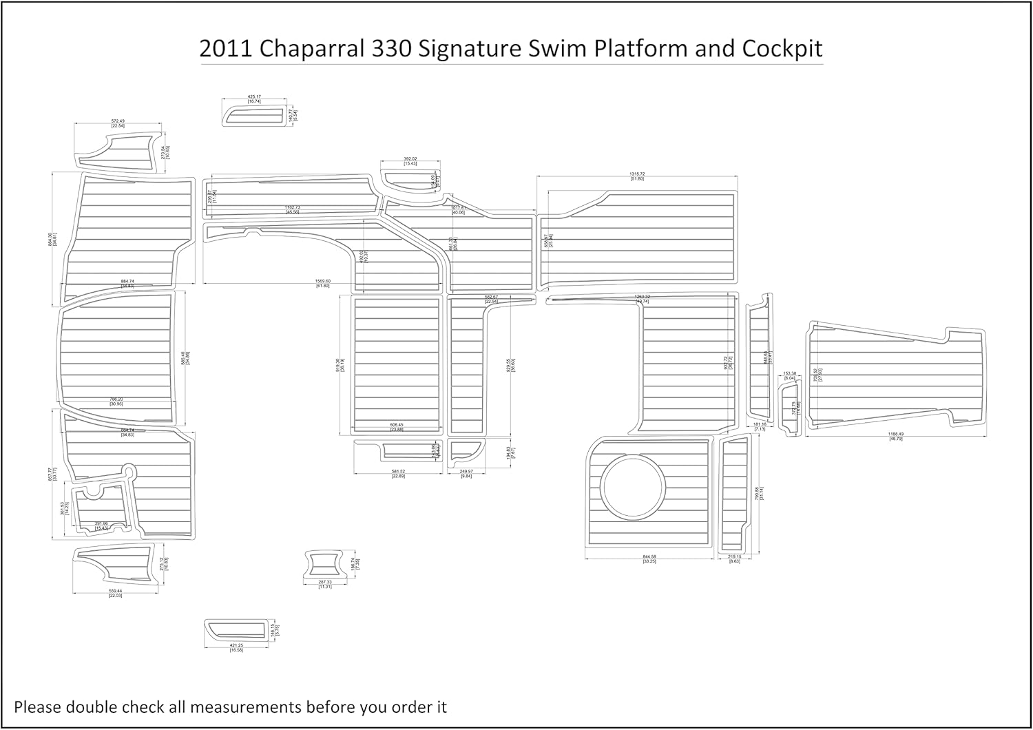 Boat EVA Faux Teak Decking Floor Compatible with 2011 Chaparral 330 Signature Swim Platform and Cockpit