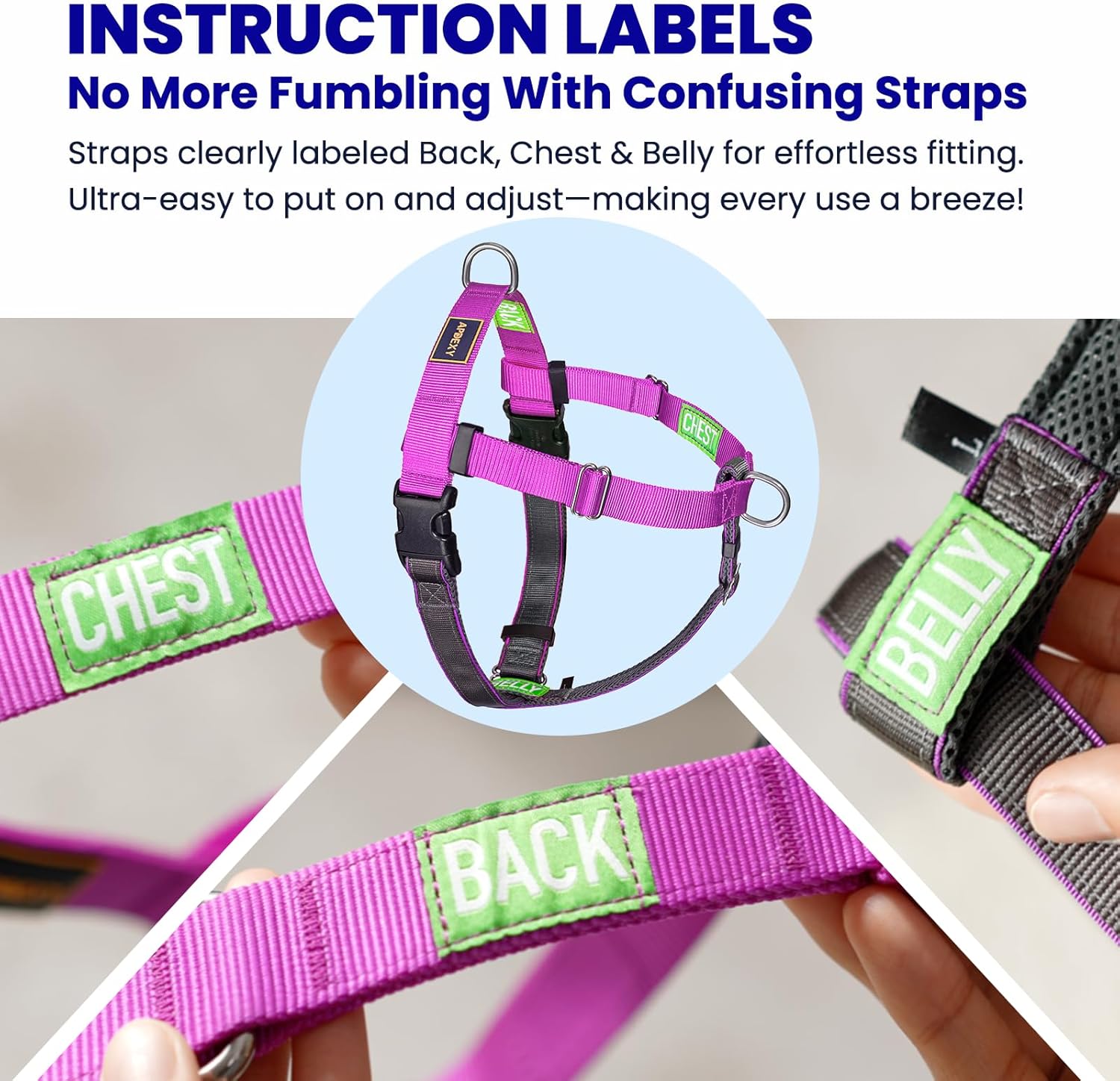 Freedom No Pull Dog Harness for Large Dogs, Easy Walker, Anti Pull with Two Stainless D-Rings, Comfortable, Sewn-in Instructions Tags for Easy Use (Purple, XL)