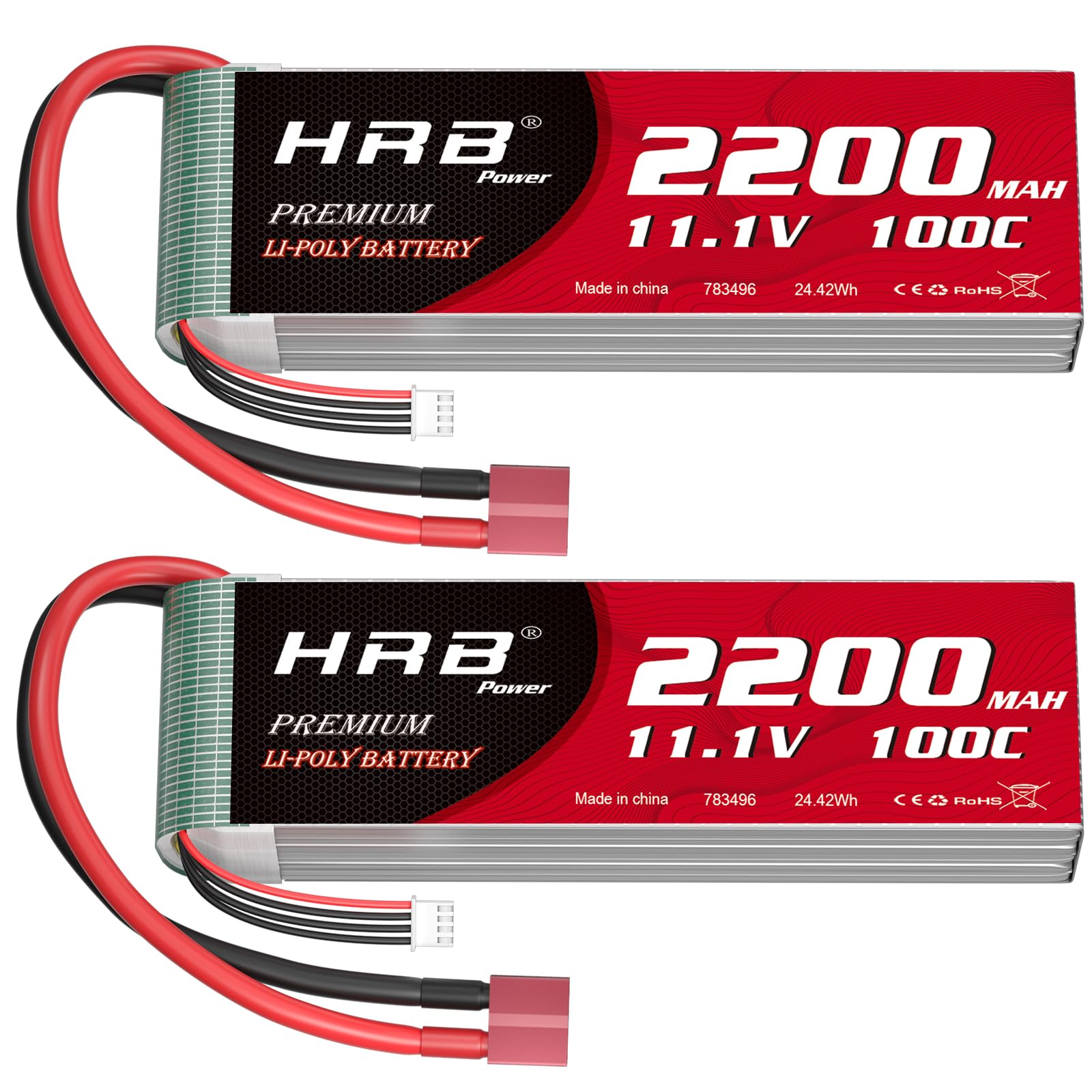 HRB 2PCS 11.1V 2200mAh 3S 100C Lipo Battery with Deans Plug for RC Car Boat Truck Heli Airplane Quadcopter Helicopter Multi-Motor Hobby DIY Parts