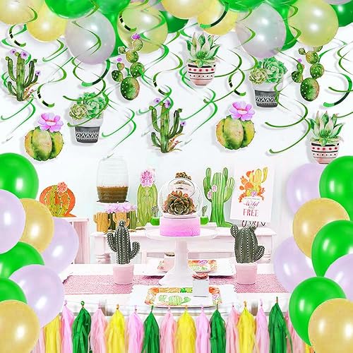 Miniatura 6 de Paper Jazz Decoraciones de fiesta temática de cactus, serpentinas colgantes, remolinos de cactus, guirnalda de borla de papel, juego de decoración