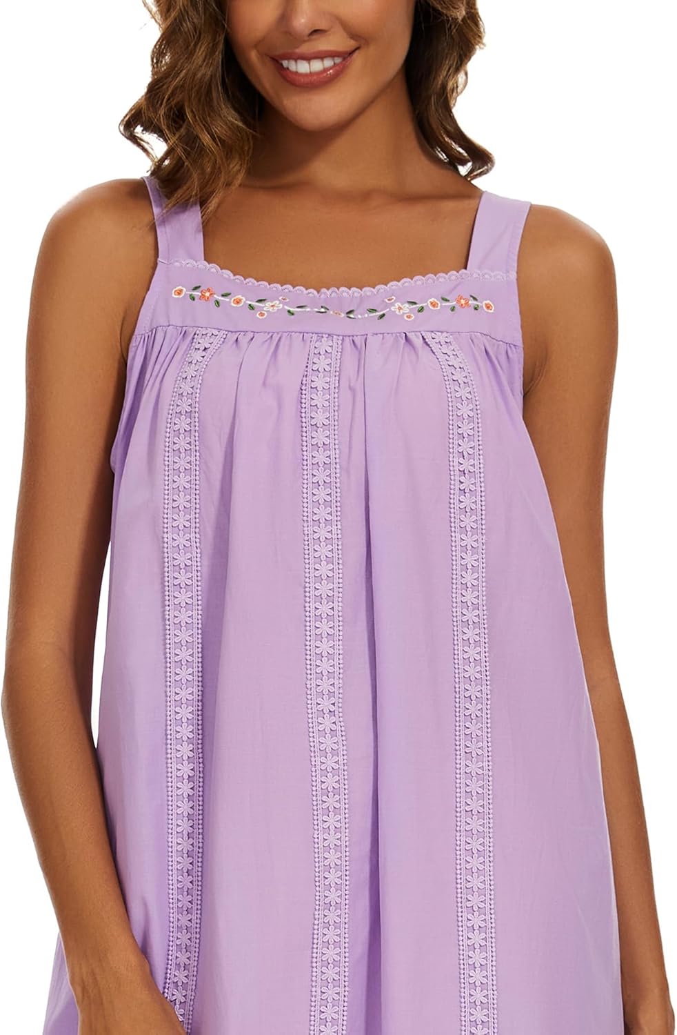YOZLY Cotton Nightgowns for Women Embroidery Sleeveless Night Gown with Pockets S-XXXL - Image 6