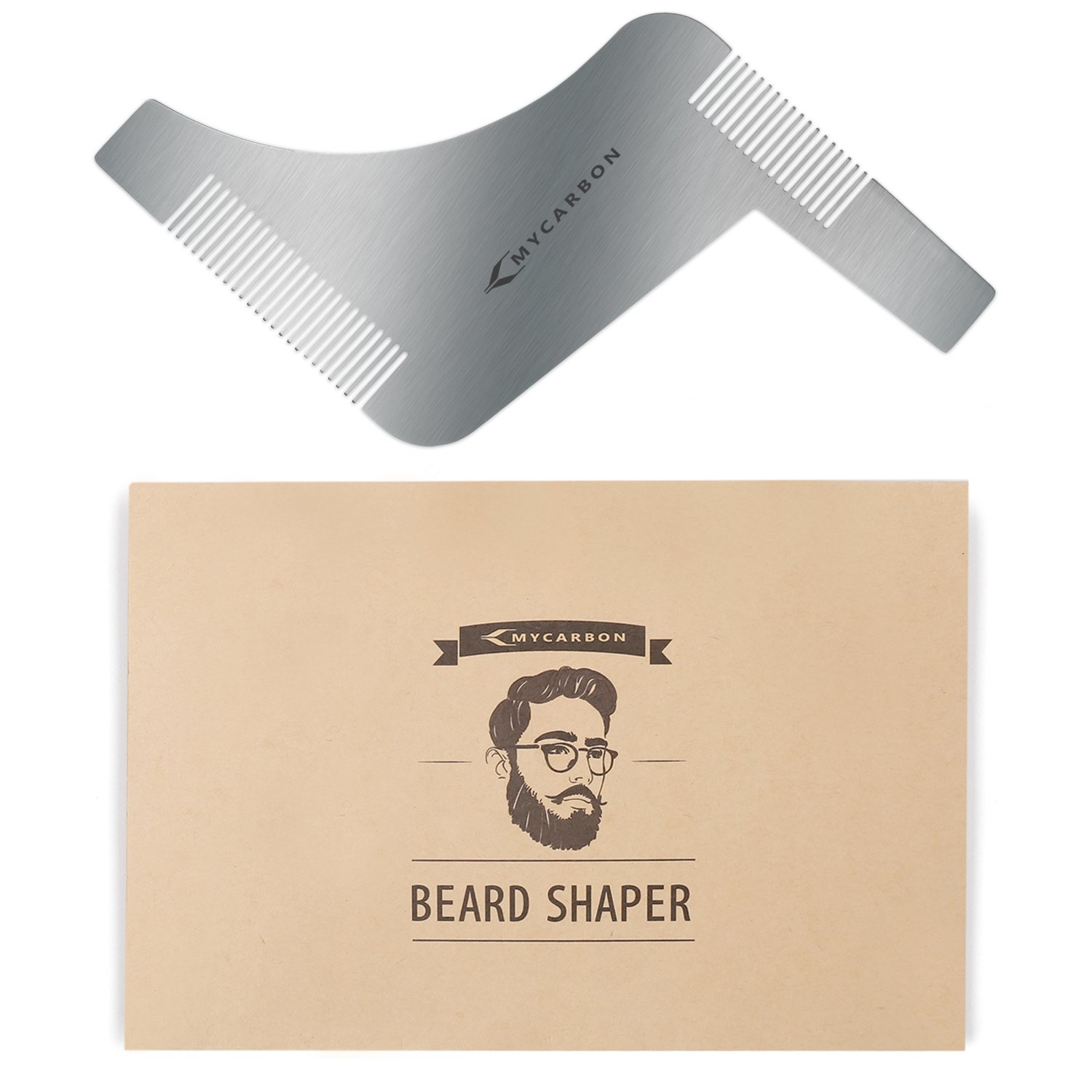 MYCARBON Pettine Barba Forma Uomo in Acciaio Inossidabile Disegno Z per Styling Taglio Barba Pettine da Barba Modellante Portatile