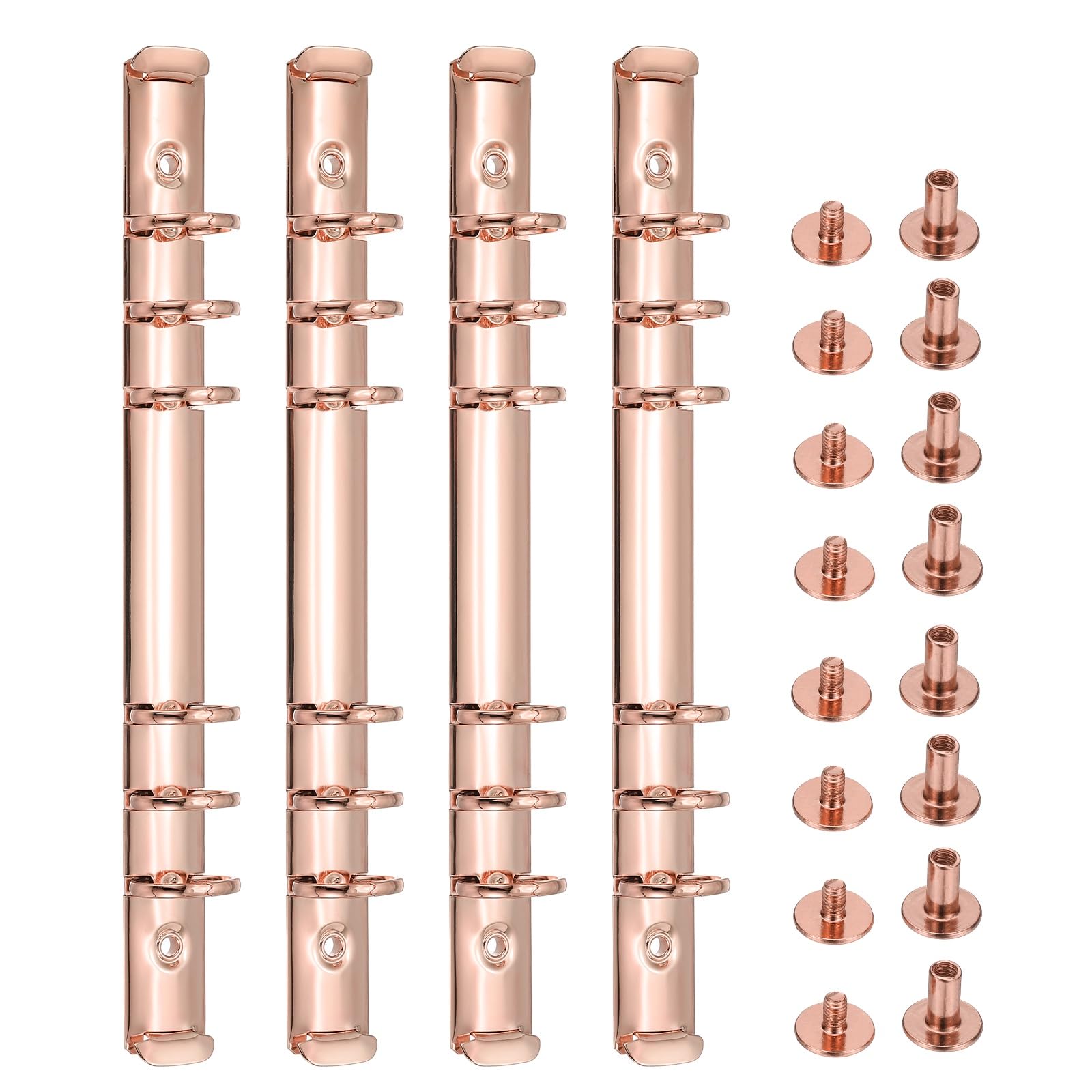 PATIKIL 6 Holes Ring Binder, A5 Notebook 20mm Book Binding Kits Planner Maker Binder Ring Clip Mechanisms with Screw for Journal Bill Paper, Rose Gold, 4 Set