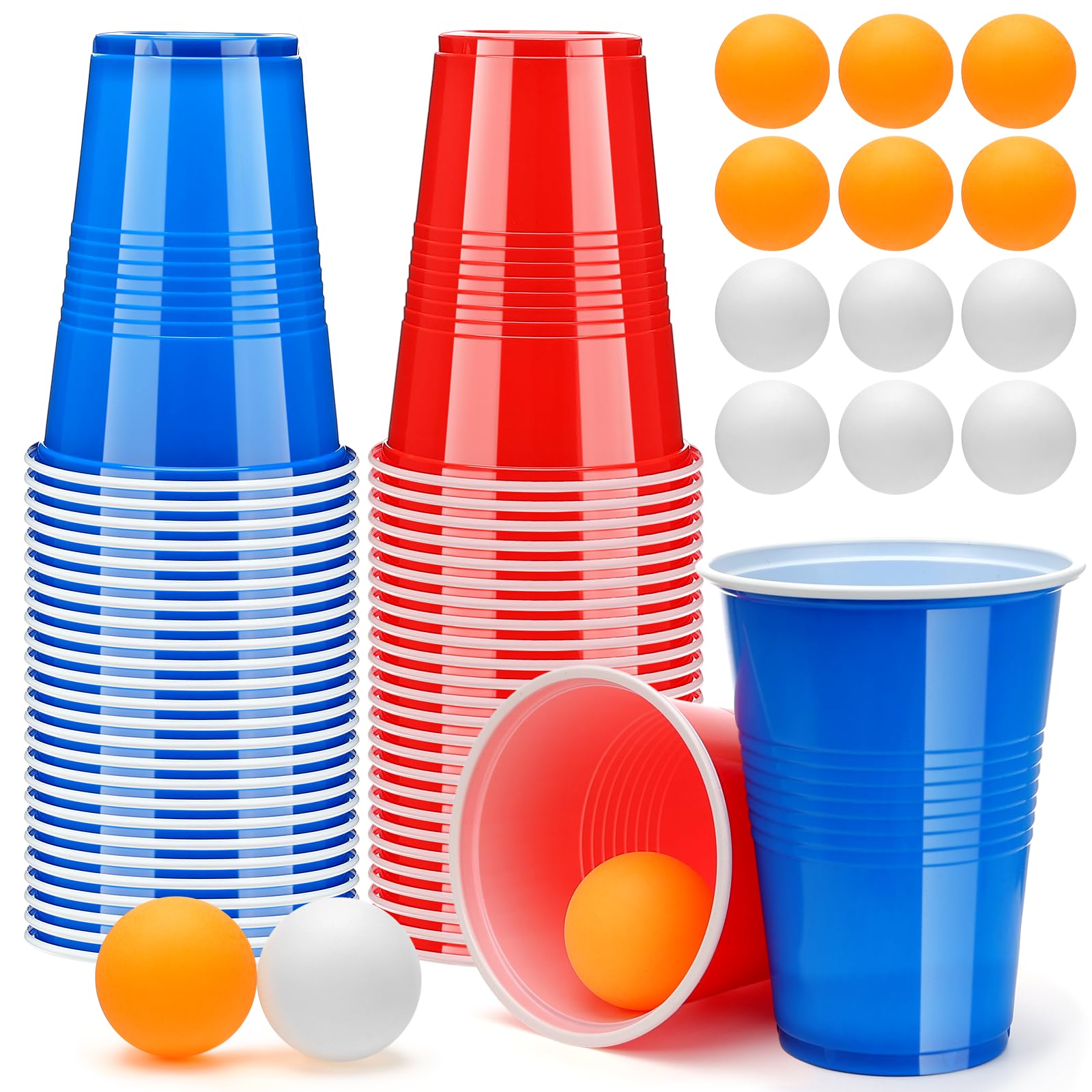 Zeawavsl Beer Pong Ping Pong Kit, Bicchieri da Beer Pong Contiene 50 Bicchieri e 12 Palline da Ping Pong, Bicchieri da Beer Pong da 500 ml Bicchieri da Beer Pong Riutilizzabili