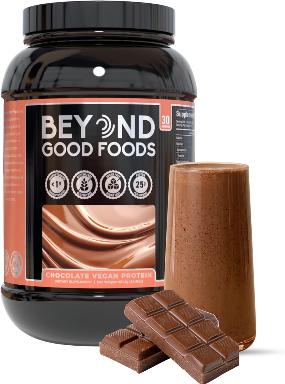 Vegan Protein Powder, Pea & Brown Rice Protein, Low Carb, Vegan Friendly, Gluten, Lactose, & Soy Free, Sugar Free, Clean Nutrition, No Bloating, Chocolate - Naturally Flavored