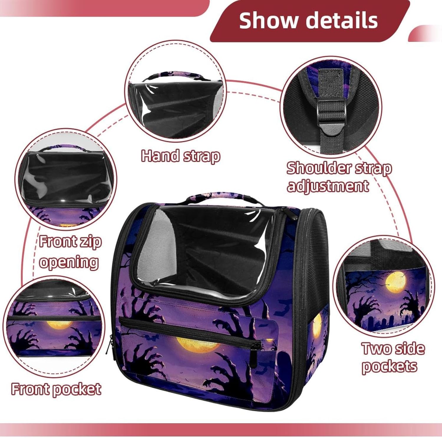 Portable Travel pet Backpack Carrier Hamster Bag Small Dog cat Carrier Breathable Hang Bag, Halloween Pumpkin