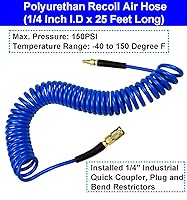Vista 3 de YOTOO Kit de accesorios para compresor de aire, kit de manguera de aire resistente de 1/4 pulgadas x 25 pies con medidor digital de inflado