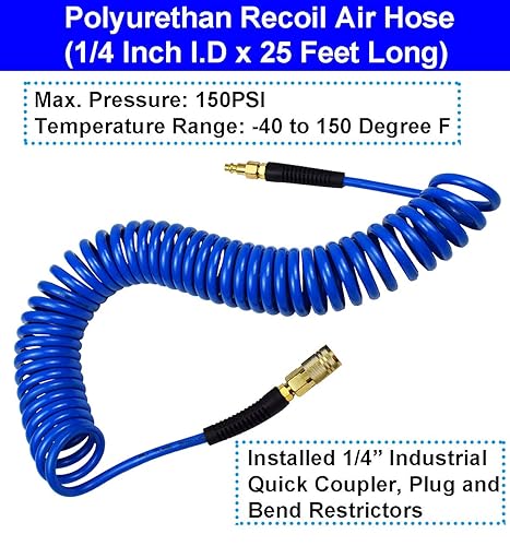 Miniatura 3 de YOTOO Kit de accesorios para compresor de aire, kit de manguera de aire resistente de 1/4 pulgadas x 25 pies con medidor digital de inflado de