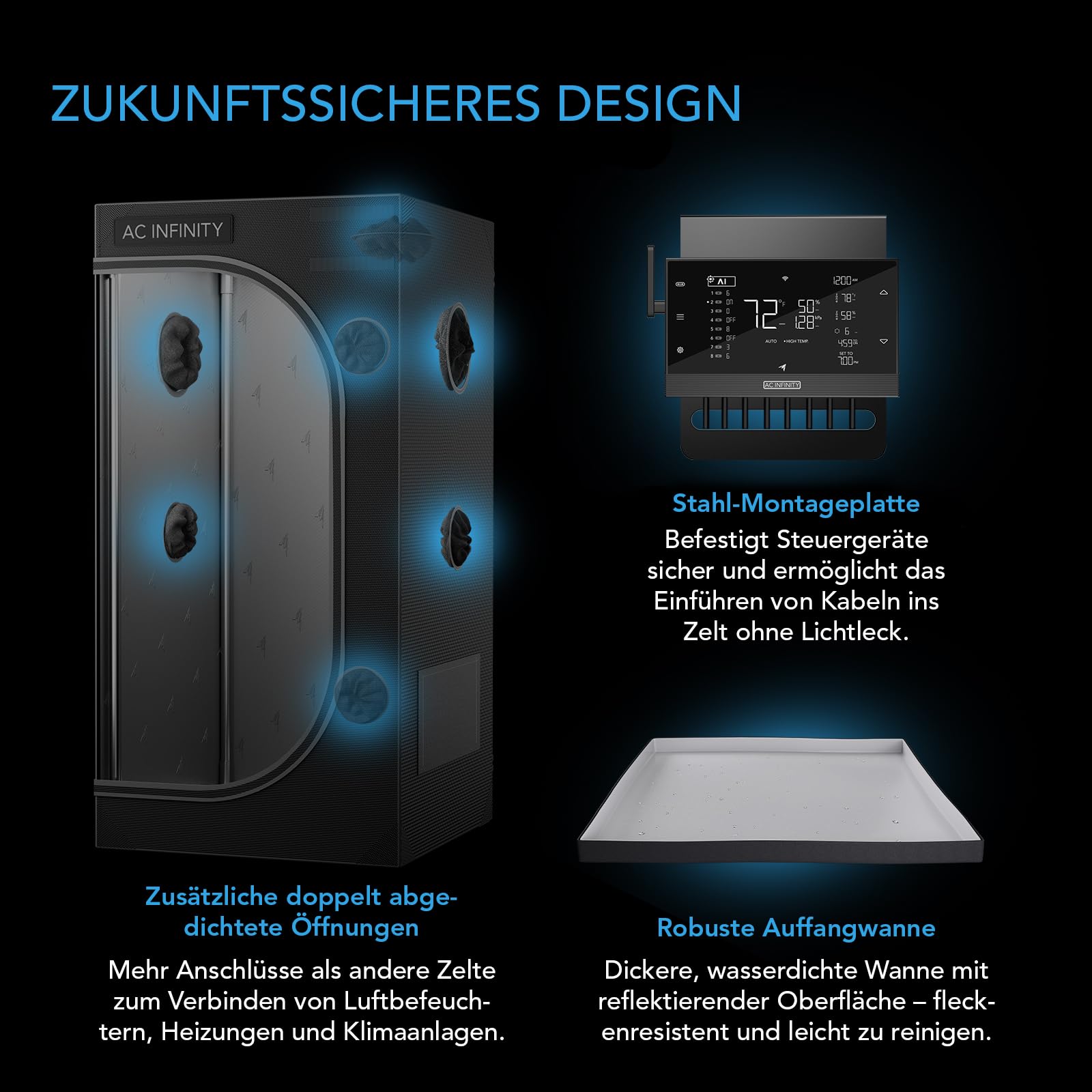 AC Infinity CLOUDLAB 722, Advanced Grow Zelt 60 × 60 × 180 cm, 25 mm Mylar-Canvas, 25 mm Stahlstangen, laborgetestet höchste Reflexion, großes Sichtfenster, Montageplatte für Controller, Indoor Grow
