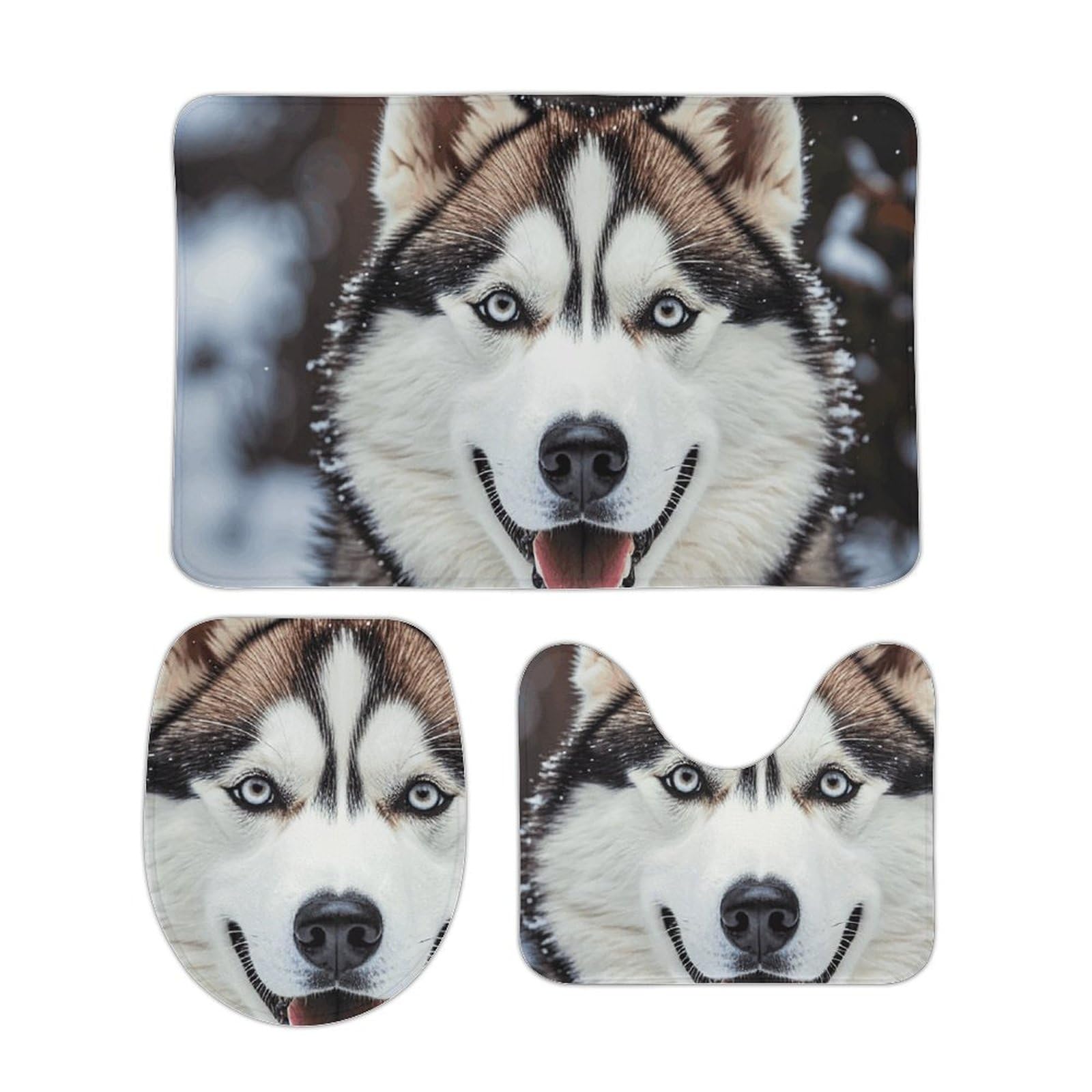 Tapis de bain douche Huskys lot de 3 tapis lavables et housse abattant WC antidérapants
