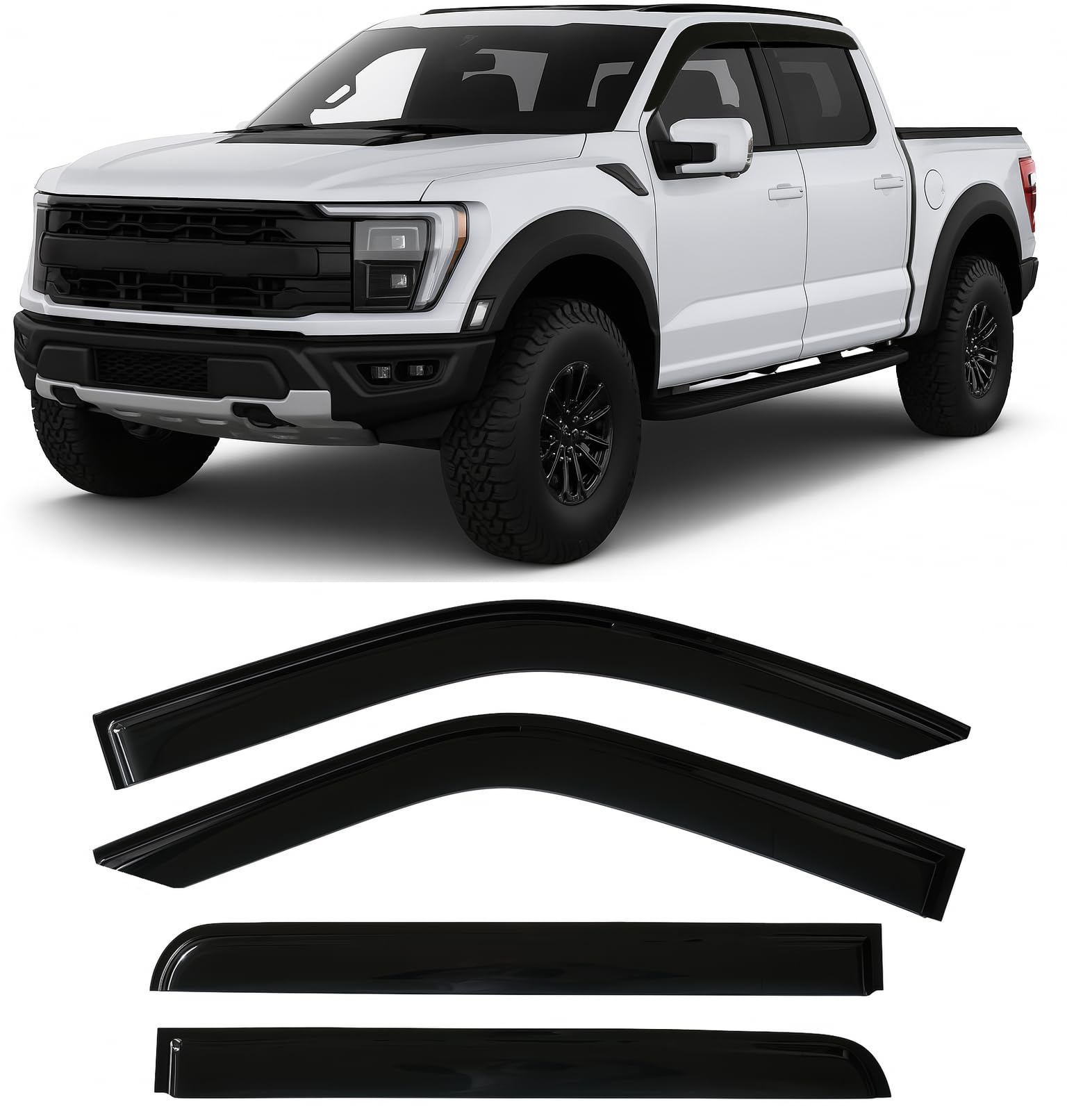 2015-2026 Tape-On Rain Guards for Ford F150 SuperCrew Side Window Deflector Visors (Crew cab only) XL XLT Lariat King Ranch Platinum Limited Lightning 2018 2019 2020 2021 2022 2023 2024 2025