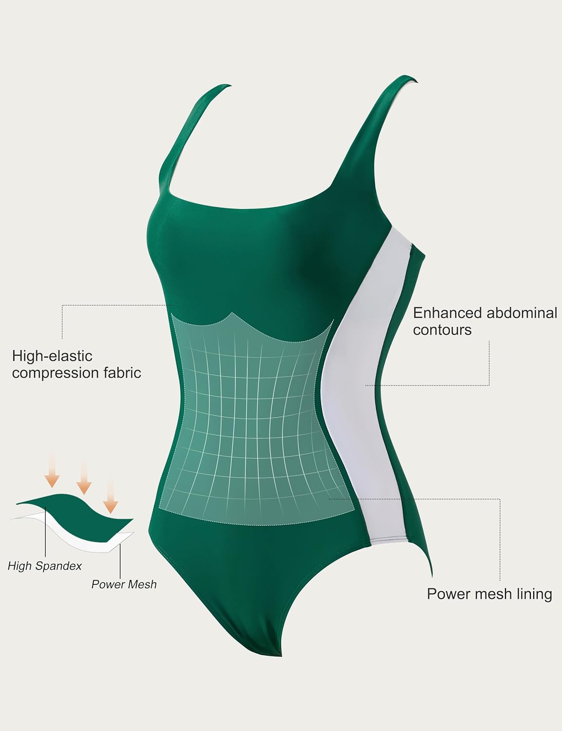 SUUKSESS One Piece Swimsuit for Women Slimming Tummy Control Square Neck Bathing Suit - Image 4