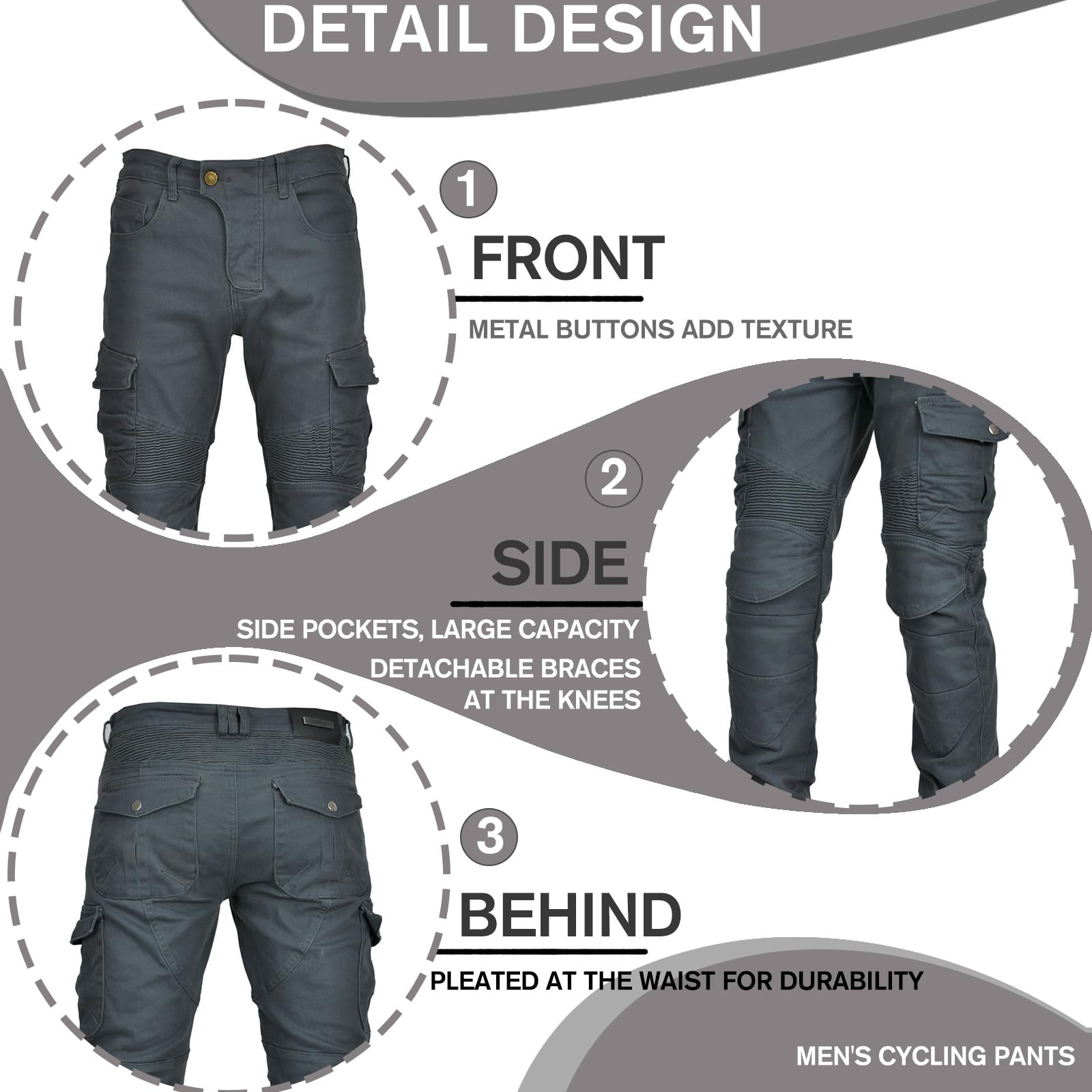 Uomo Donna Pantaloni da Moto Biker Jeans Protezione Motorcycle Pantaloni Rinforzato Slim Fit Armature Pants, 4 x Pad di Protezione (Grigio,XL)