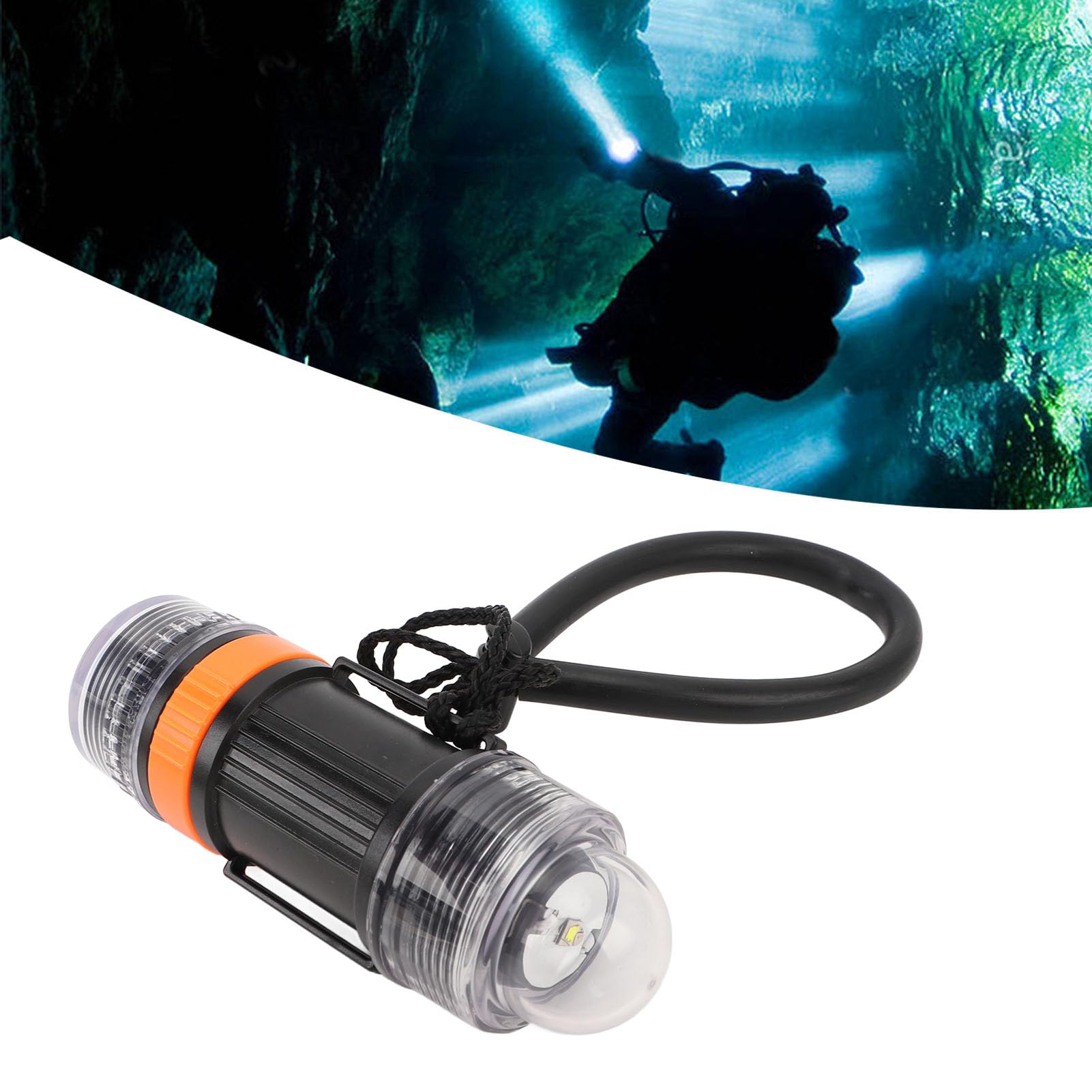 Luce LED ad alta luminosità, impermeabile, funzionamento a batteria, torcia per avventure subacquee, affidabile e portatile (BLACK)