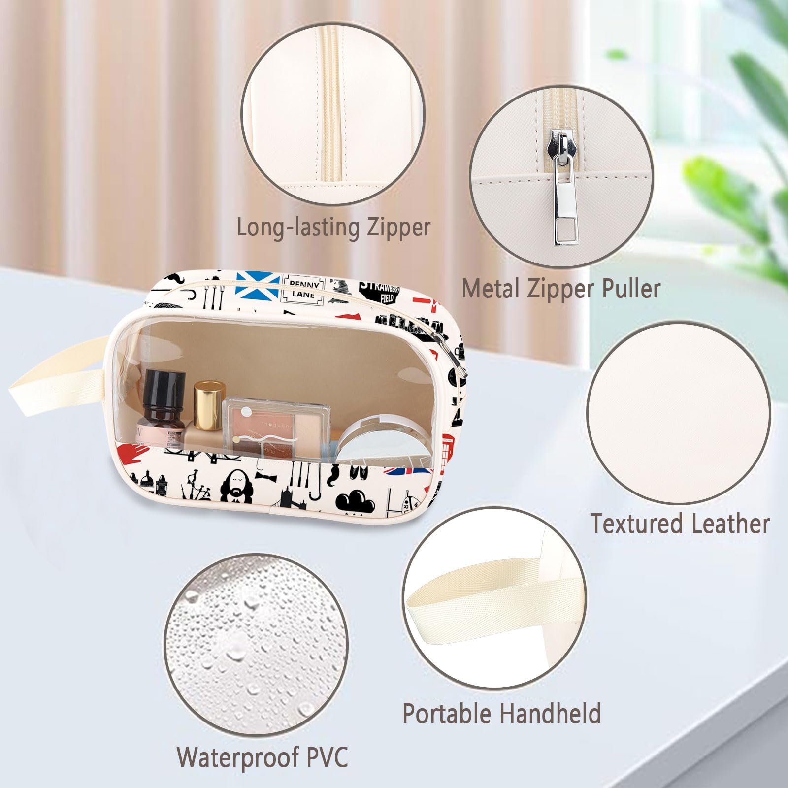 London Tavel Vacation Gift London Trip Clear Makeup Bag Let’s Go To London PU Leather Cosmetic Bag London Souvenir (London PU) - Image 3