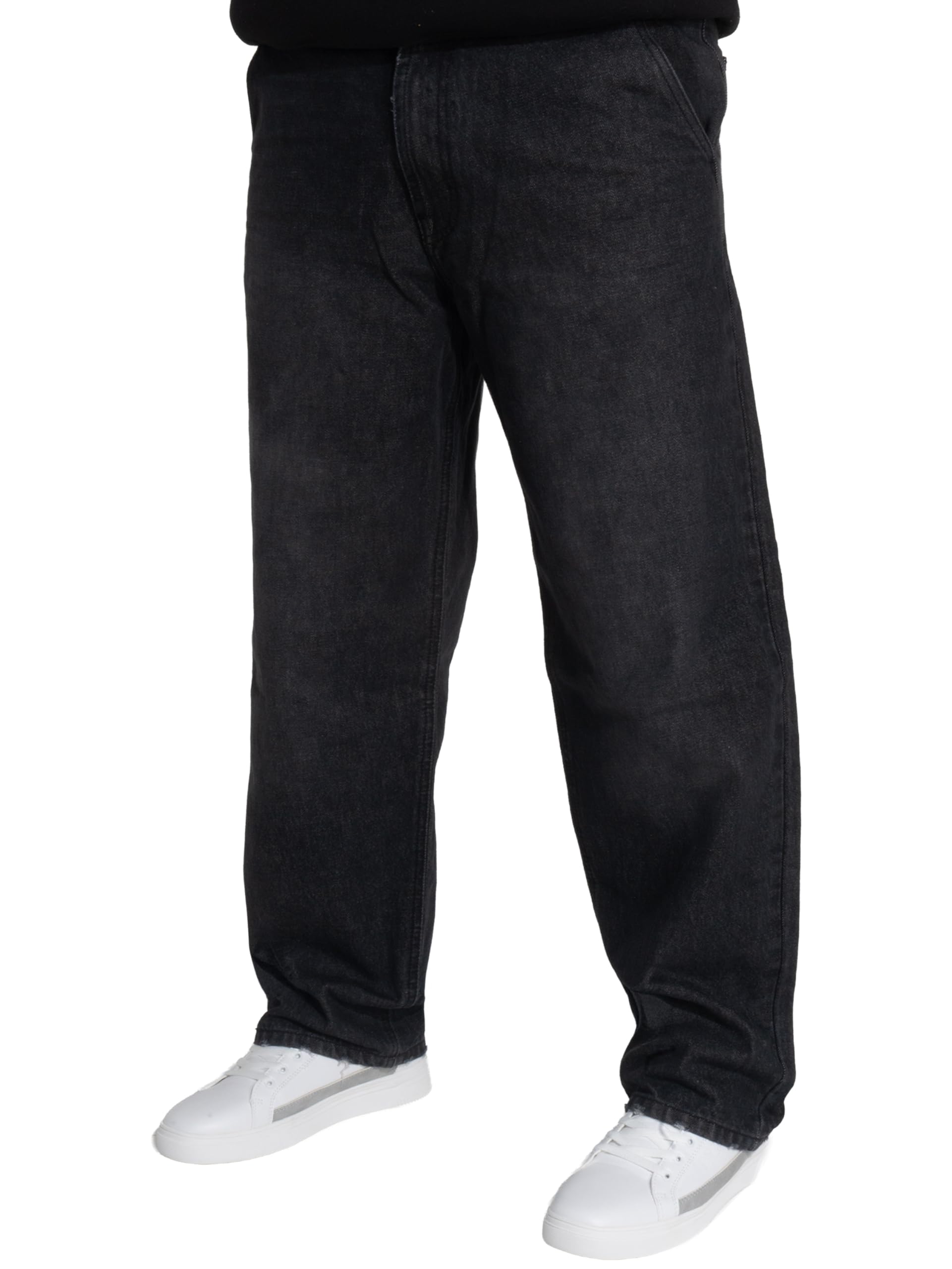 989Zé Enzo Men's Black Wide Leg Baggy Loose Fit Jeans Denim Work Trousers Pants With Pockets Mj54_jeans 30W / 32L