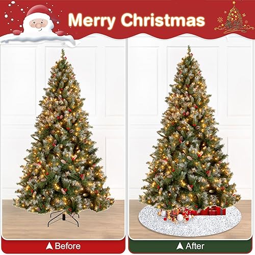 Miniatura 7 de Falda de árbol de Navidad de 46 pulgadas, falda de árbol de lentejuelas blancas para árbol de 6 pies, falda de árbol de Navidad con purpurina,