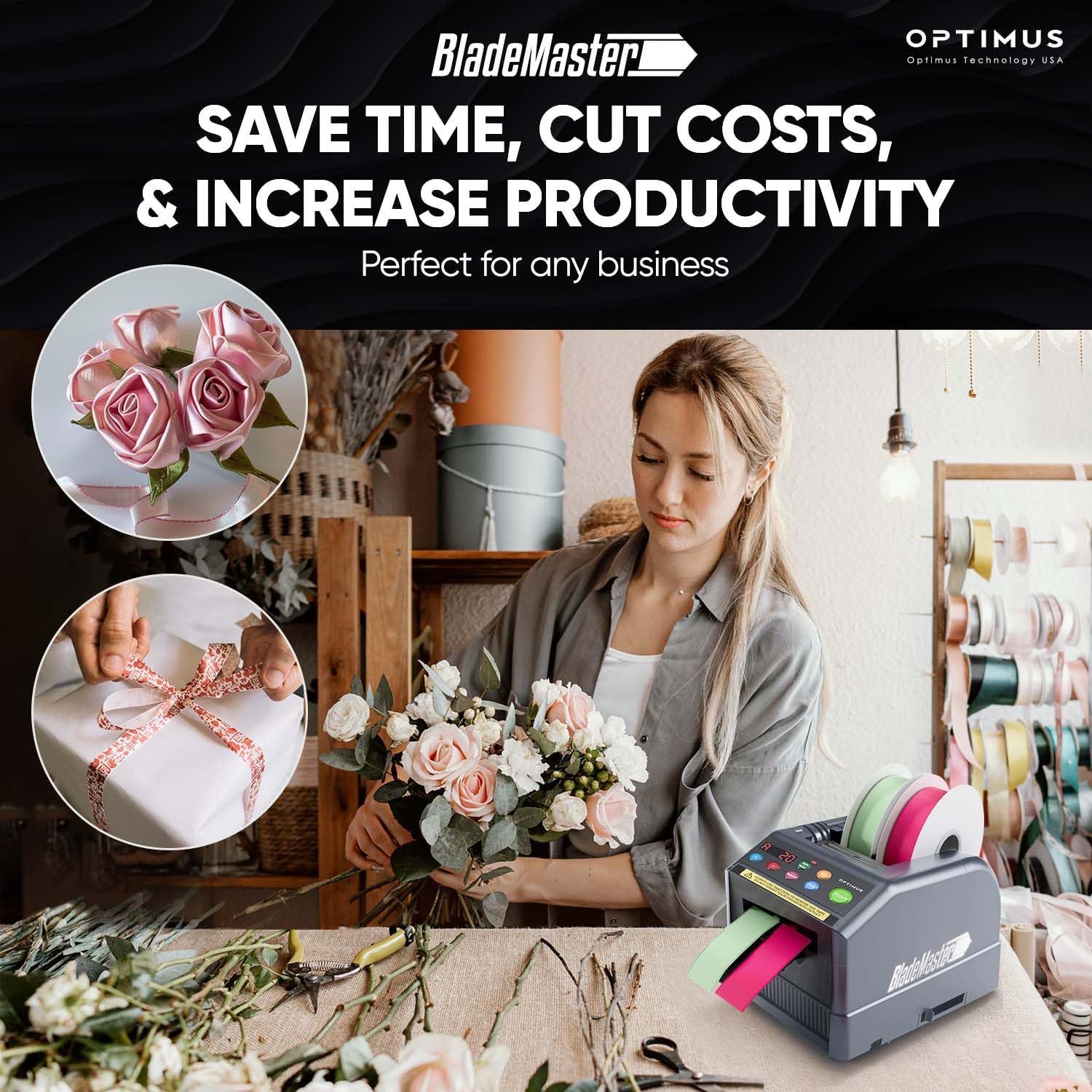 BladeMaster Automatic Ribbon Tape Cutting Machine │2024 Upgraded Model Smart Auto Tape Dispenser Grey Commercial Grade Intelligent Cutter USA