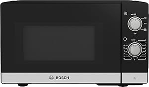 Bosch FFL020MS2 Serie 2 - Microondas, 26 x 44 cm, 800 W, plato giratorio de 27 cm, tope de puerta izquierda, soporte de limpieza, iluminación LED, iluminación uniforme, acero inoxidable (nuevo)