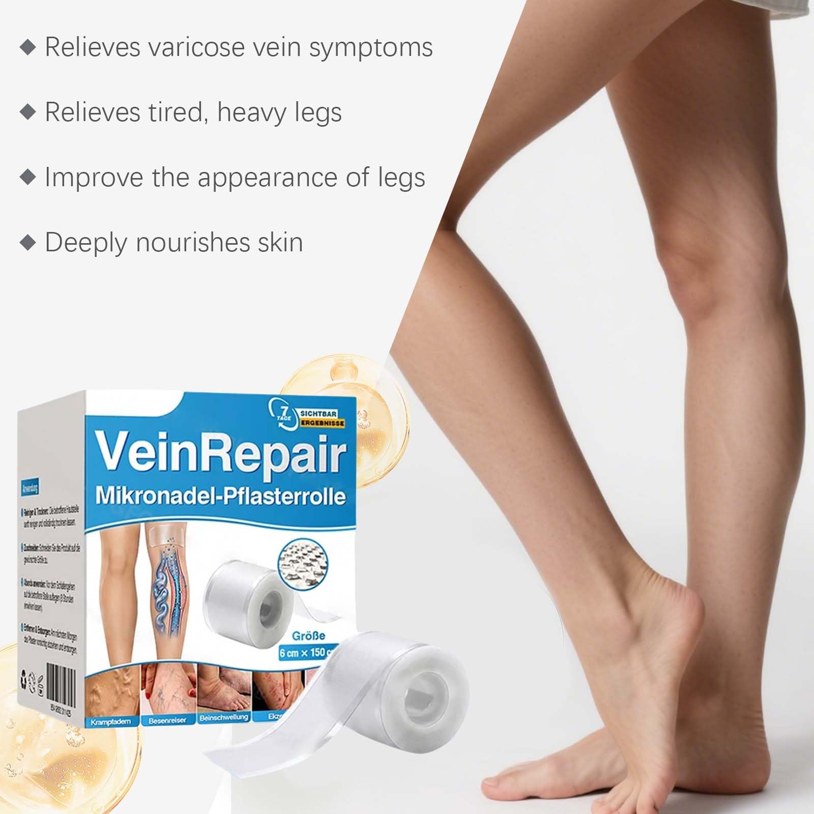 Veinrepair Mikronadel Pflasterrolle,Vein Repair Patches für müde schmerzende Beine,Vein Target Microdarts Pflegepflaster, lindert Beinschmerzen, Vein Heal Pflaster für alle Hauttypen (1 schachtel)