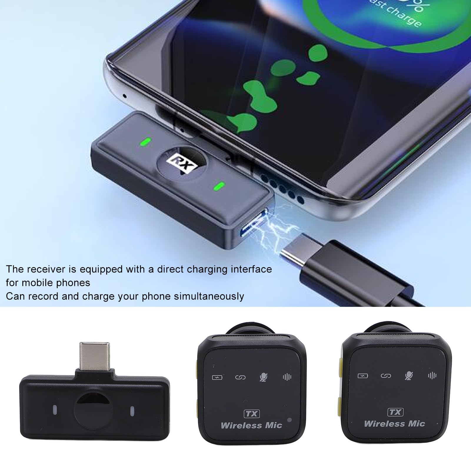 Micrófono Lavalier Inalámbrico, Micrófono Lavalier Profesional 2.4G con Estuche de Carga 2 TX 1 RX para Transmisión en Vivos Grabación de Video Karaoke