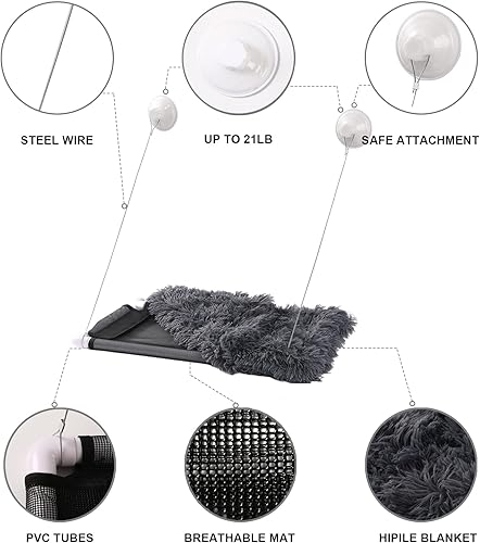 Miniatura 4 de Percha para ventana de gato, hamaca de seguridad con ventosas fuertes, asiento de descanso para mascotas con manta esponjosa, proporciona un baño de