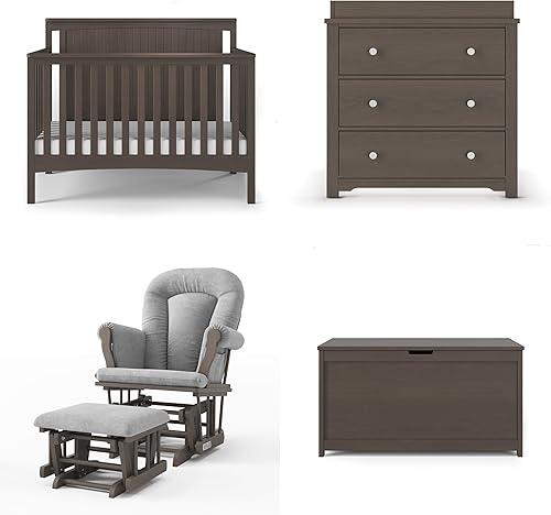 Child Craft Scout - Juego de guardería de 4 piezas, incluye cuna convertible 4 en 1, cómoda con cambiador, deslizador acogedor y caja de juguetes