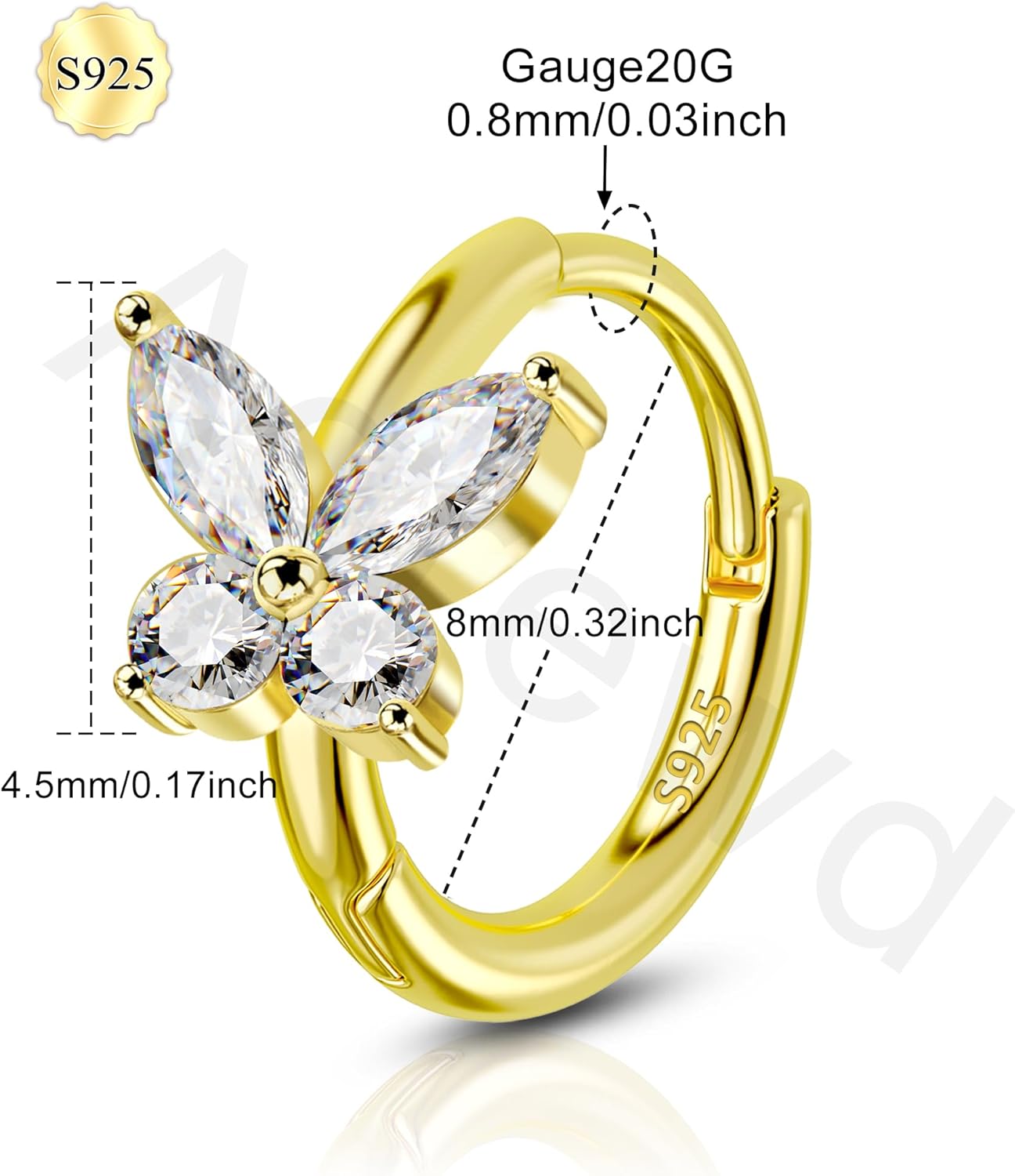 925 Sterling Silver Helix Earrings 20G Butterfly Helix Rook Earrings Surgical Steel Rook Piercing Jewelry Lobe Earring 6/8MM - Image 3