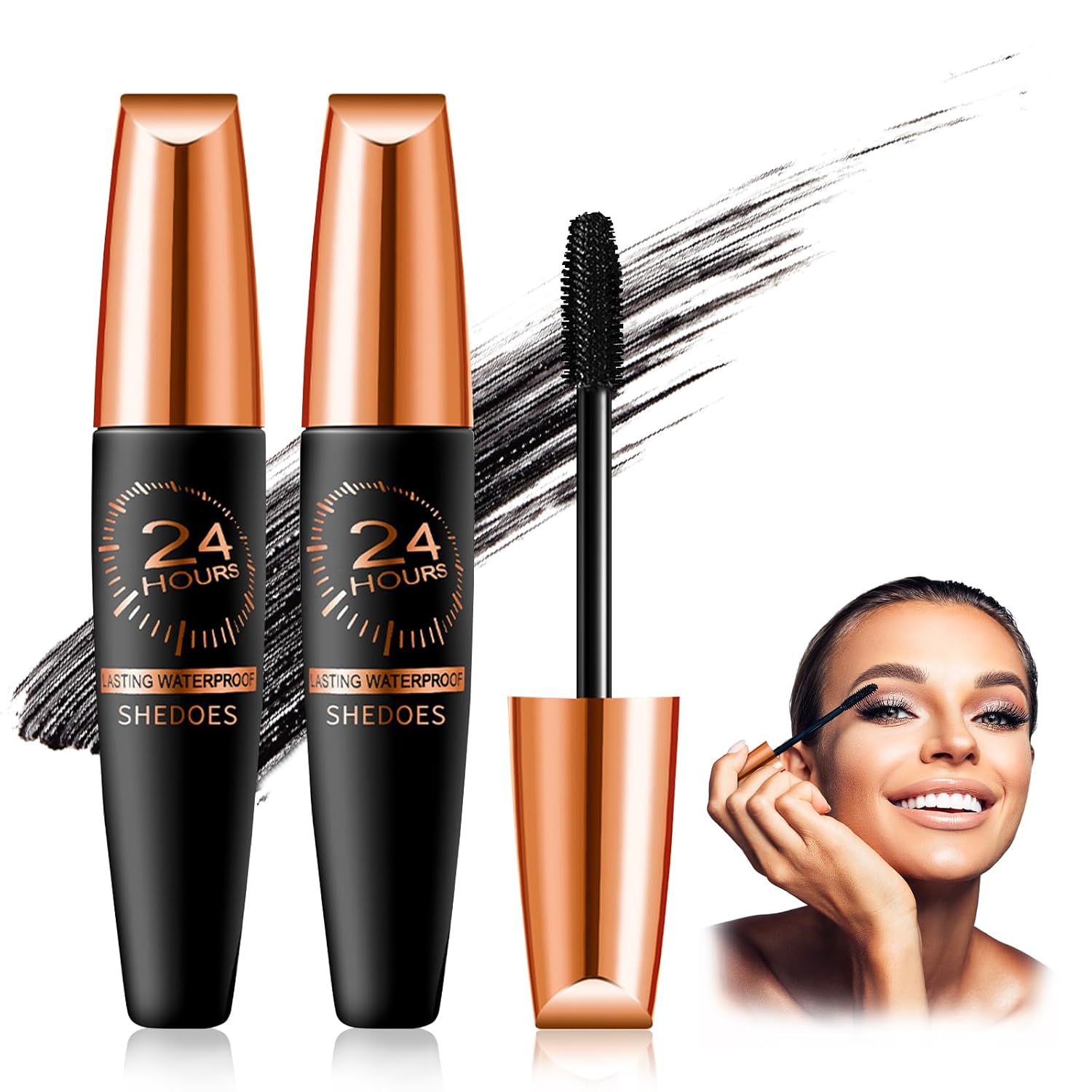 Waterproof Silk Fibre Thick Lengthening Mascara, 4D Waterproof Silk Fibre Thick Lengthening Mascara, Long Lasting Smudge-Proof Curling Eyelashes Mascaras Black with Length Natural, All Day Full