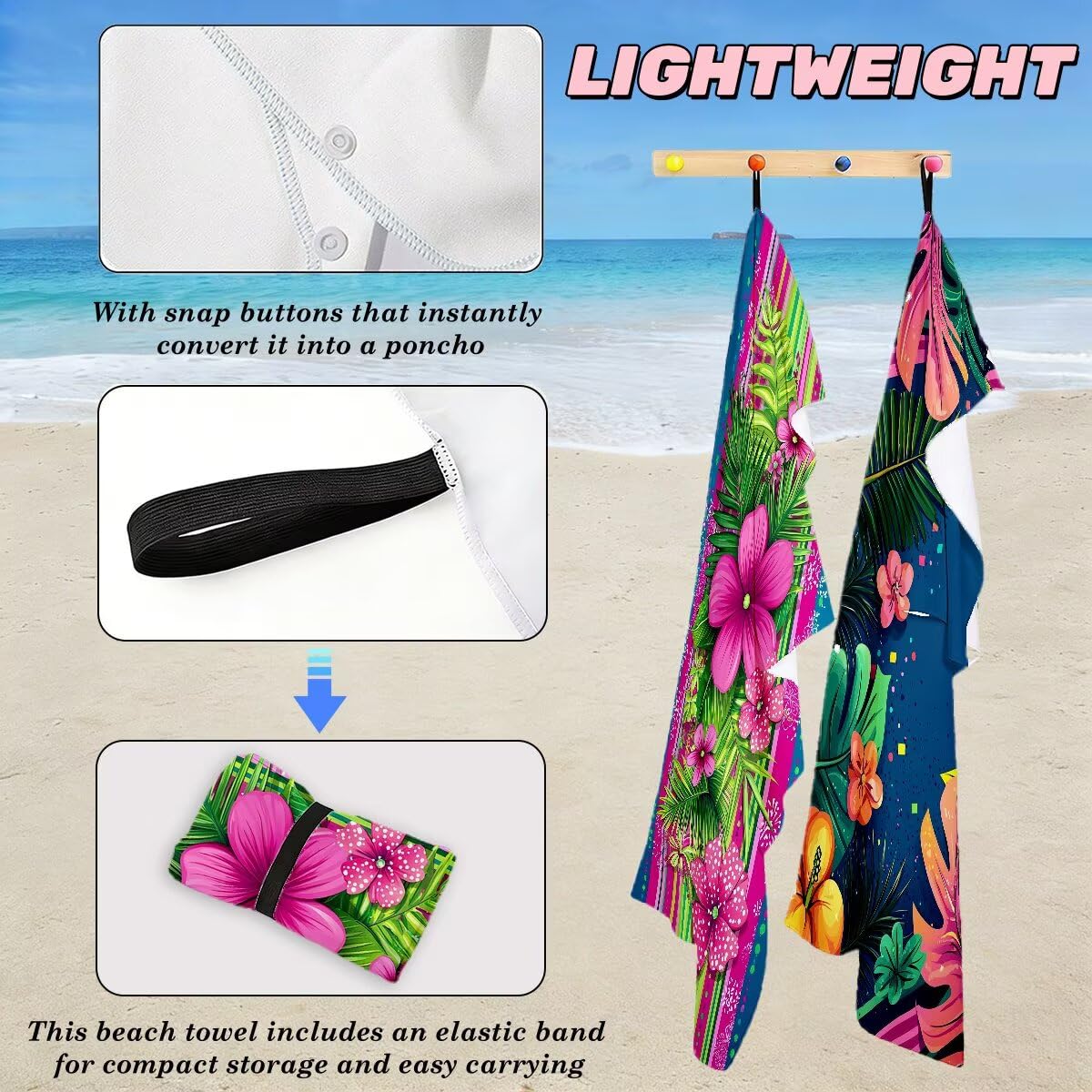 Serviette de Plage Microfibre, Lot de 2 Serviette de Bain Grande Taille 100x200 cm, Séchage Rapide Drap de Bain Fleur, Anti Sable Serviettes de Plage, Serviettes Microfibre Sport pour Travel -4580