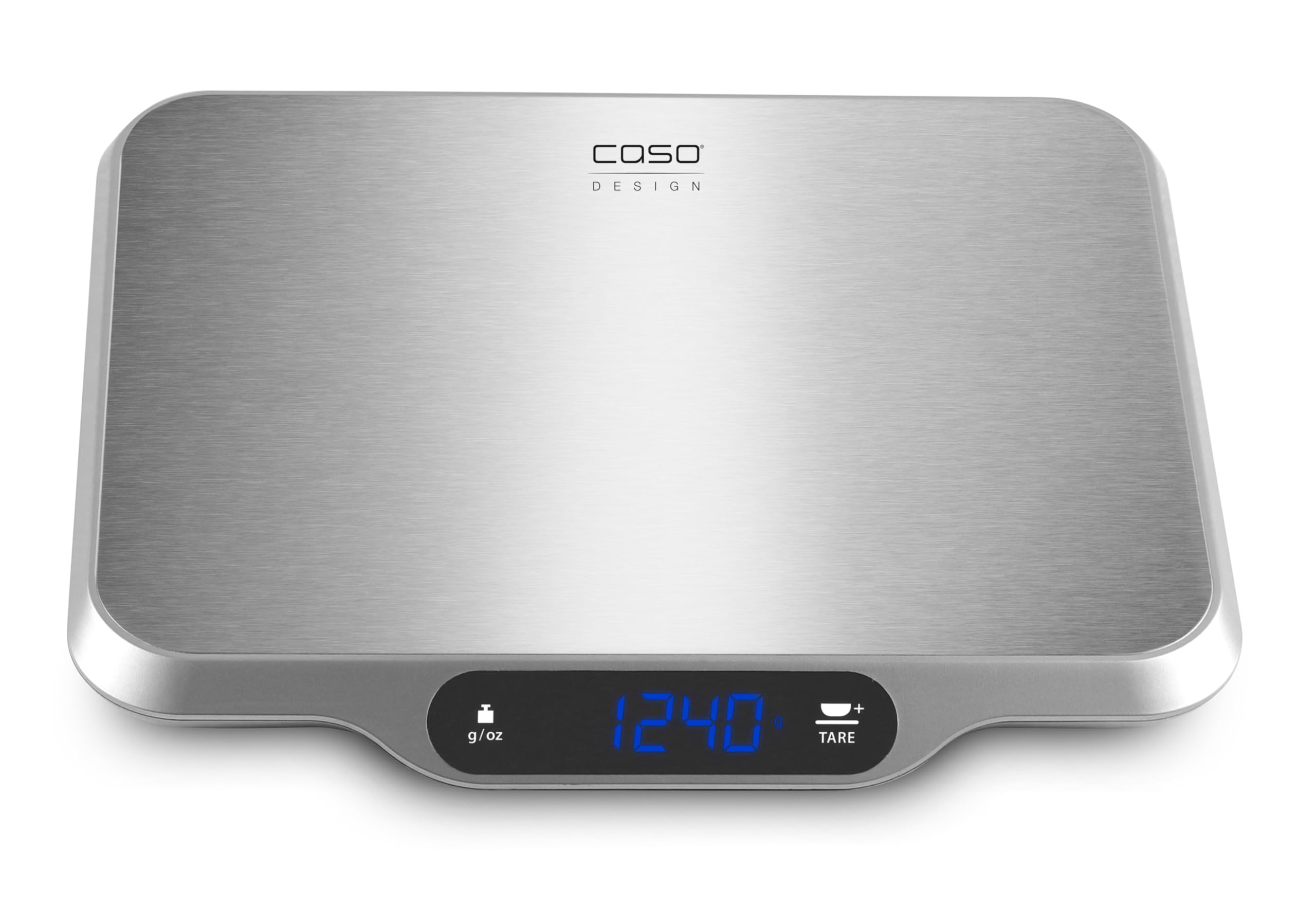 CASO L15 - Bascula de cocina con pantalla LCD, gran superficie de acero Inoxidable (30x22 cm), manejo táctil, función de tara y hold, graduación precisa de 1 g, hasta 15 kg